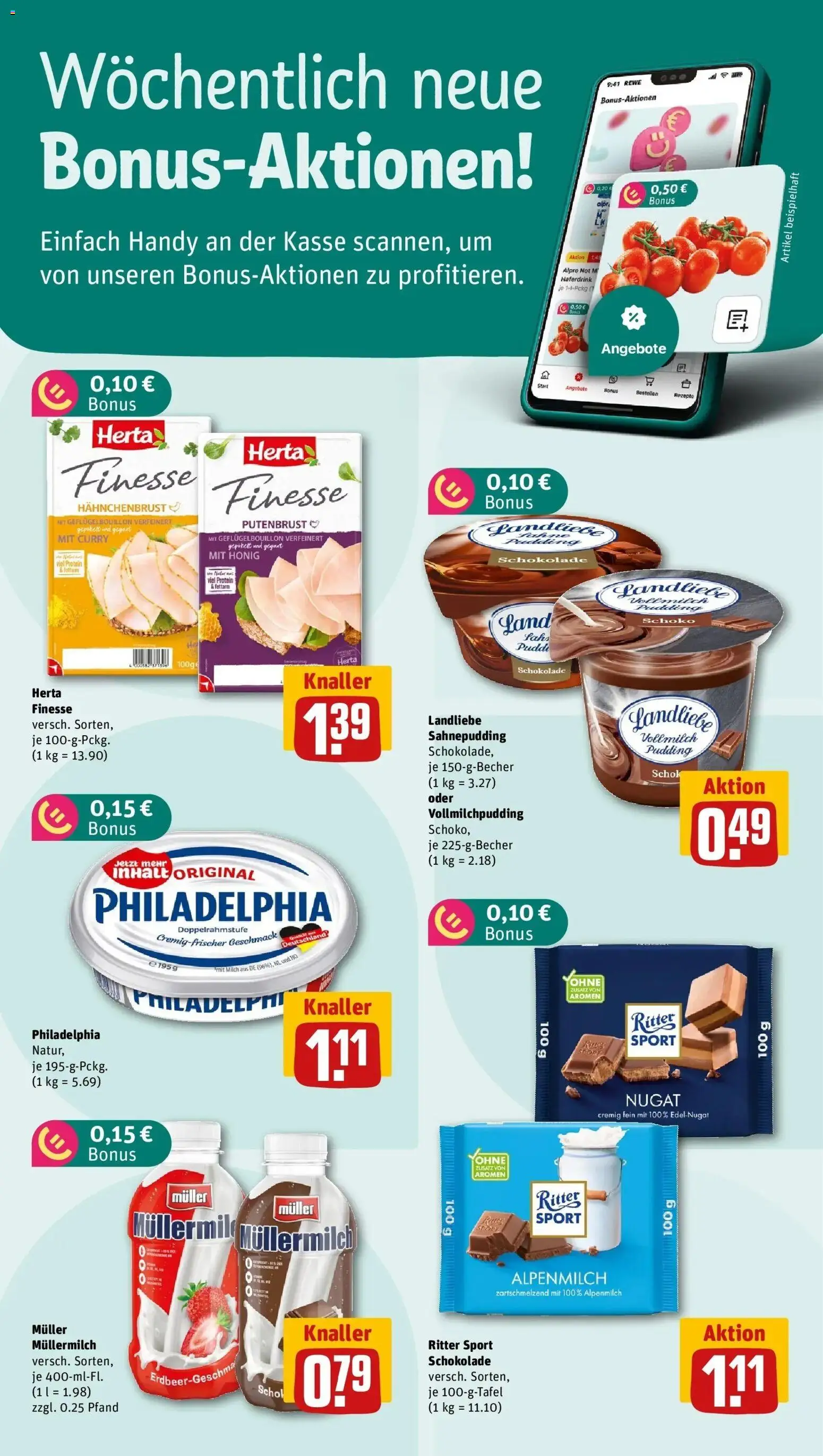 REWE Prospekt ab 21.09.2026 zum Blättern » Angebote | Seite: 2 | Produkte: Philadelphia, Ritter sport, Alpro, Herta finesse