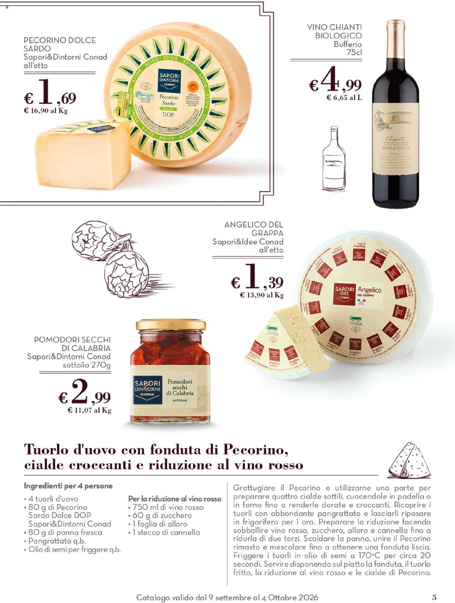 Volantino Conad del 09/09/2026 | Pagina: 5 | Prodotti: Panna, Zucchero, Padella, Pecorino