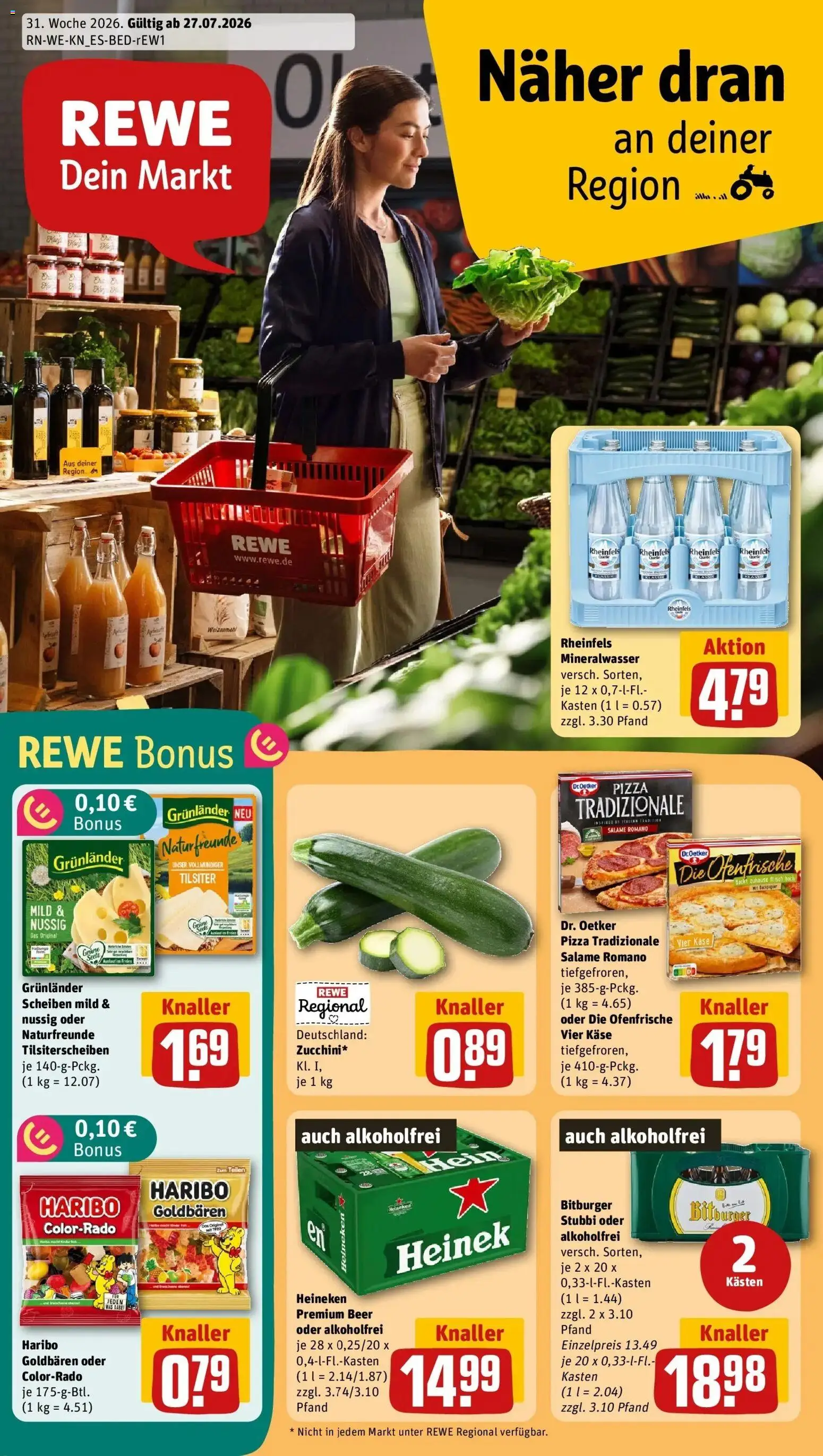 Rewe Prospekt Königswinter / Oberdollendorf – gültig ab 27.07.2026 | Seite: 1 | Produkte: Bitburger, Weizenmehl, Mineralwasser, Pizza