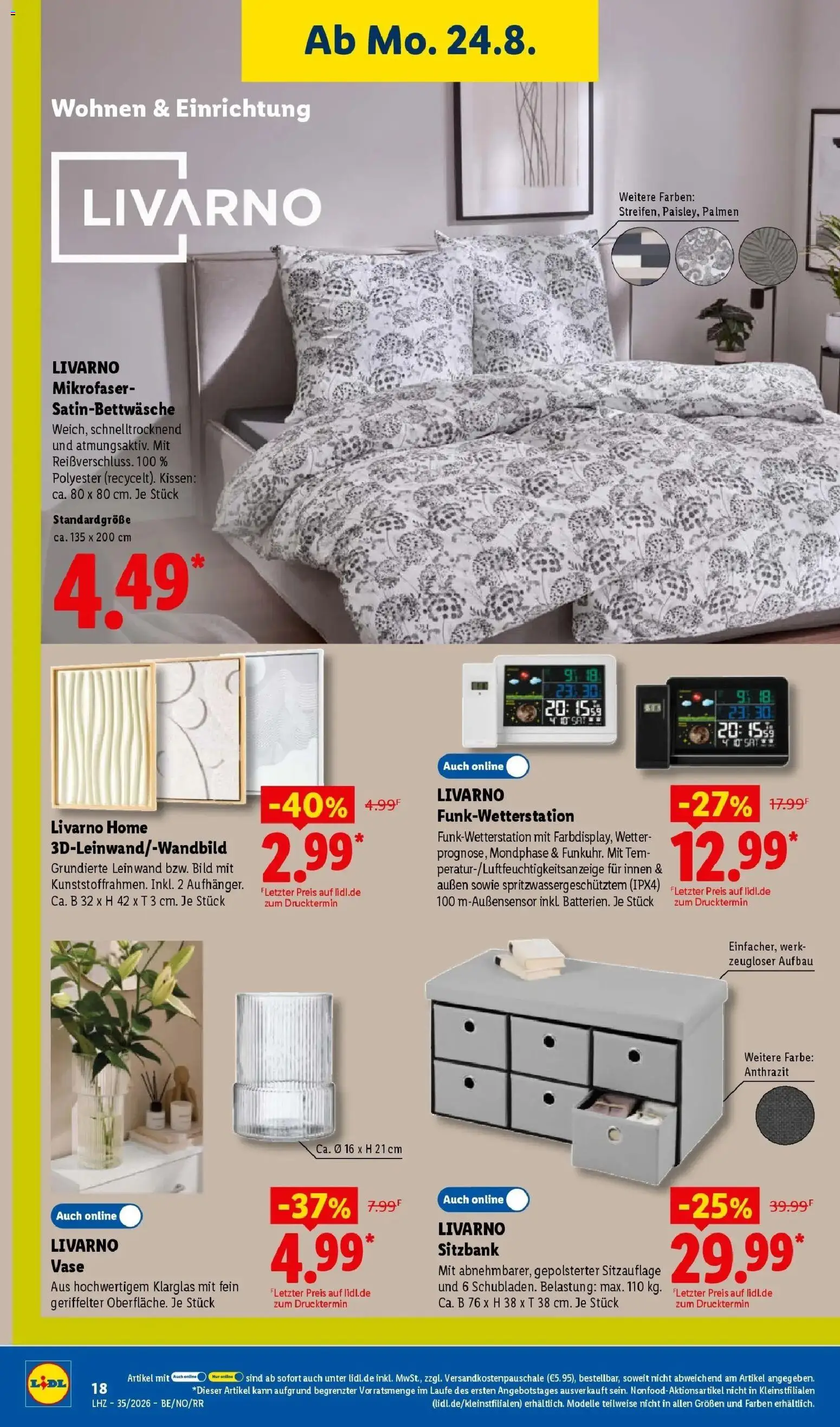 Lidl Prospekt Zülpich – gültig ab 24.08.2026 | Seite: 38 | Produkte: Sitzbank, Kissen, Vase