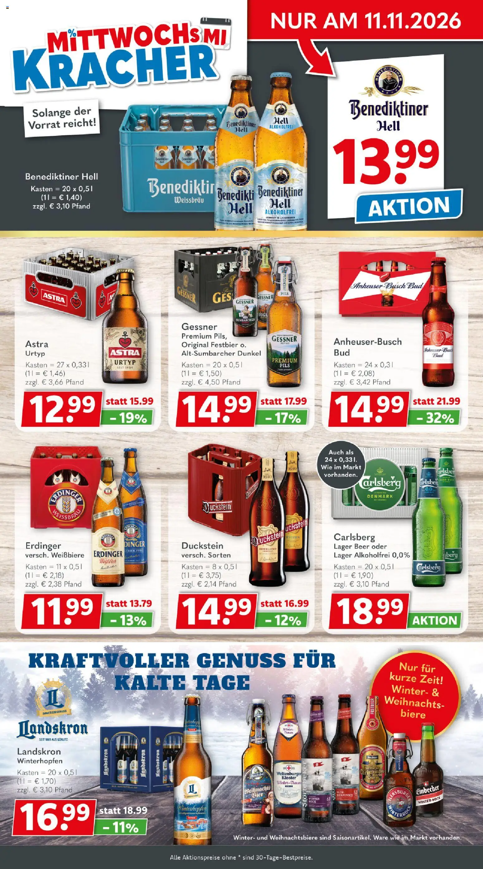Getränkeland Prospekt – gültig ab 09.11.2026 | Seite: 2 | Produkte: Erdinger, Carlsberg, Astra, Benediktiner hell