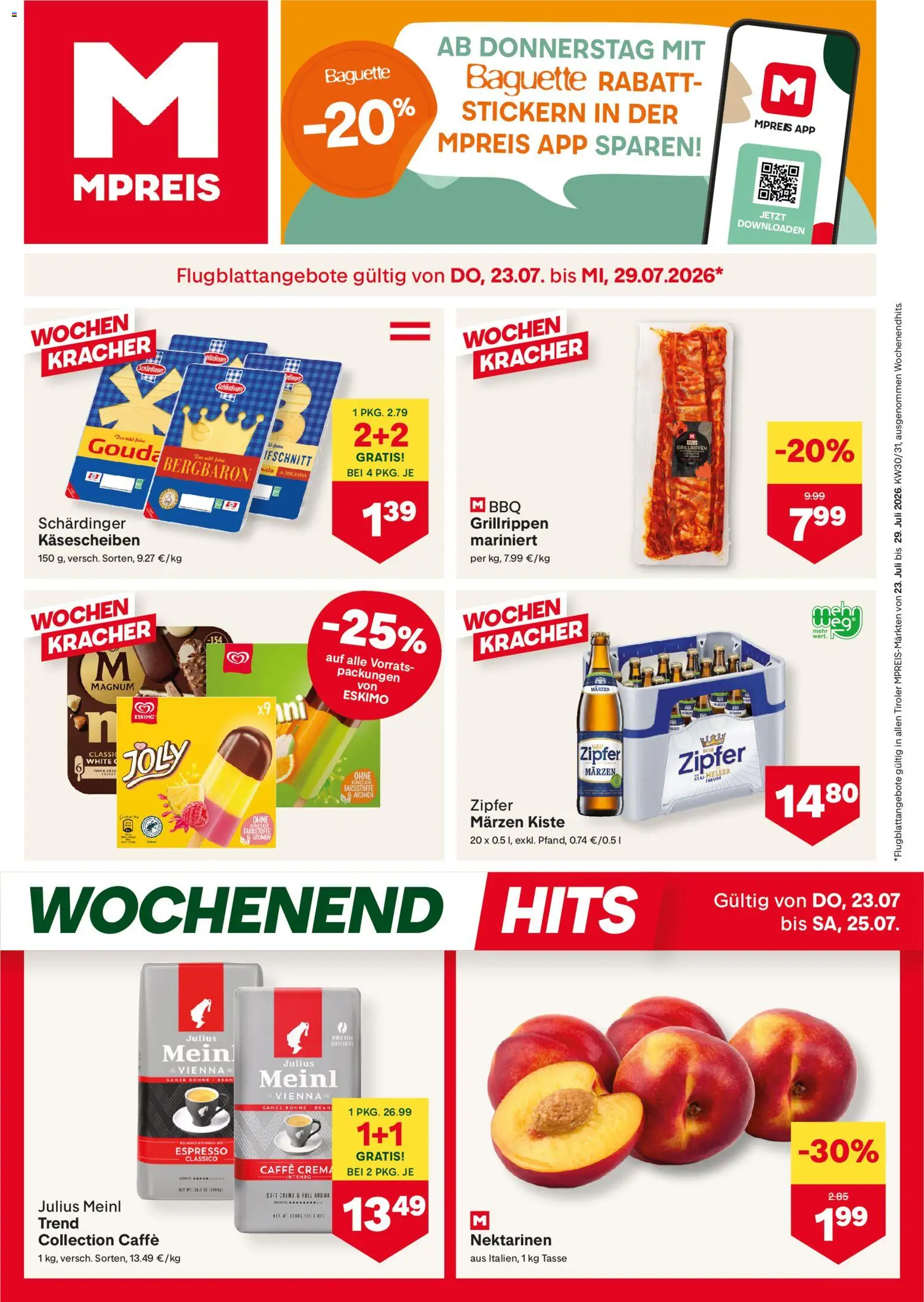 MPREIS Flugblatt gültig ab 23.07.2026 | Seite: 1 | Produkte: Jääkaappipakastin