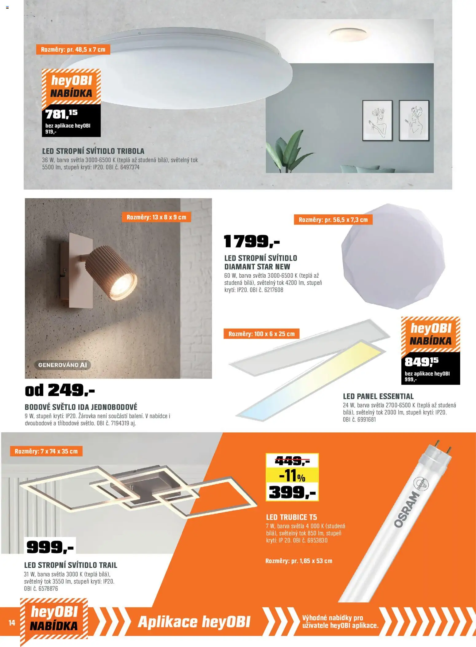 OBI leták od 01.09.2026 | Strana: 14 | Produkty: Stropní svítidlo, LED stropní svítidlo, LED
