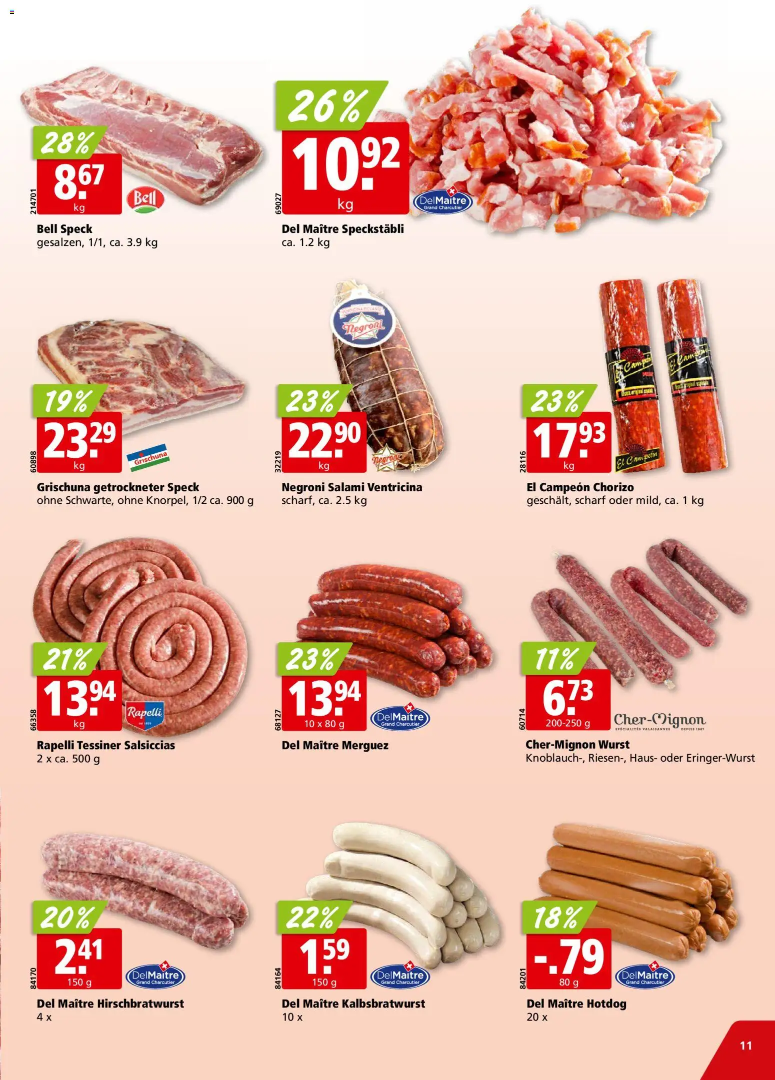 Aligro aktionen Chavannes, Matran, Genf, Sitten – gültig ab 05.10.2026 | Seite: 11 | Produkte: Salami, Wurst