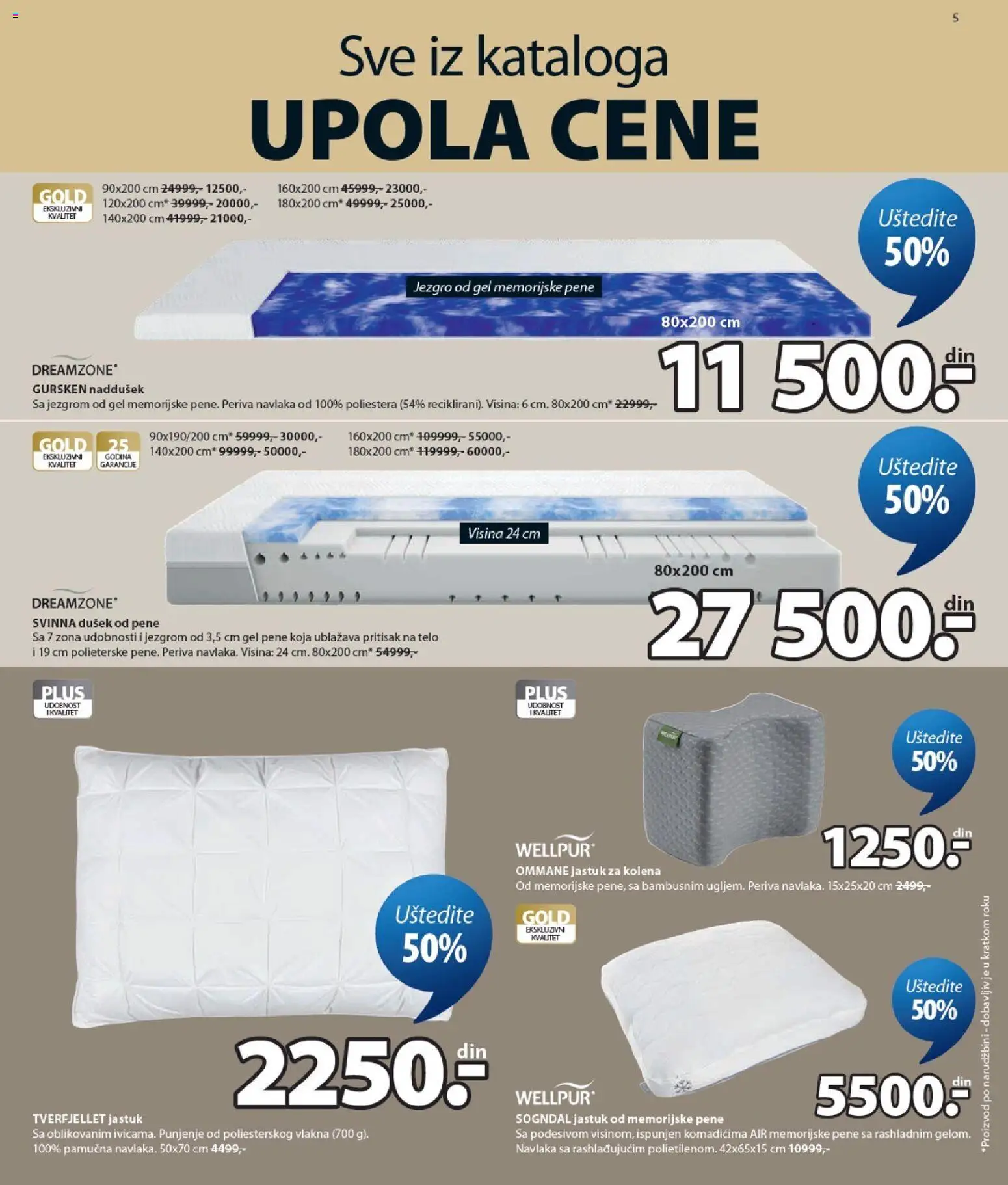 Jysk katalog - važi od 05.08.2026 | Strana: 5 | Proizvode: Dušek, Jastuk, Wellpur