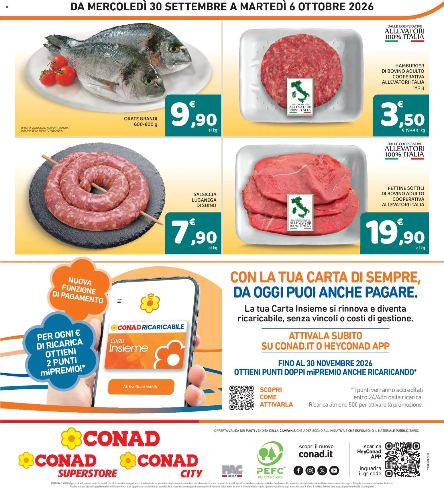 Volantino Conad del 30/09/2026 | Pagina: 8 | Prodotti: Bovino, Suino, Salsiccia, Hamburger