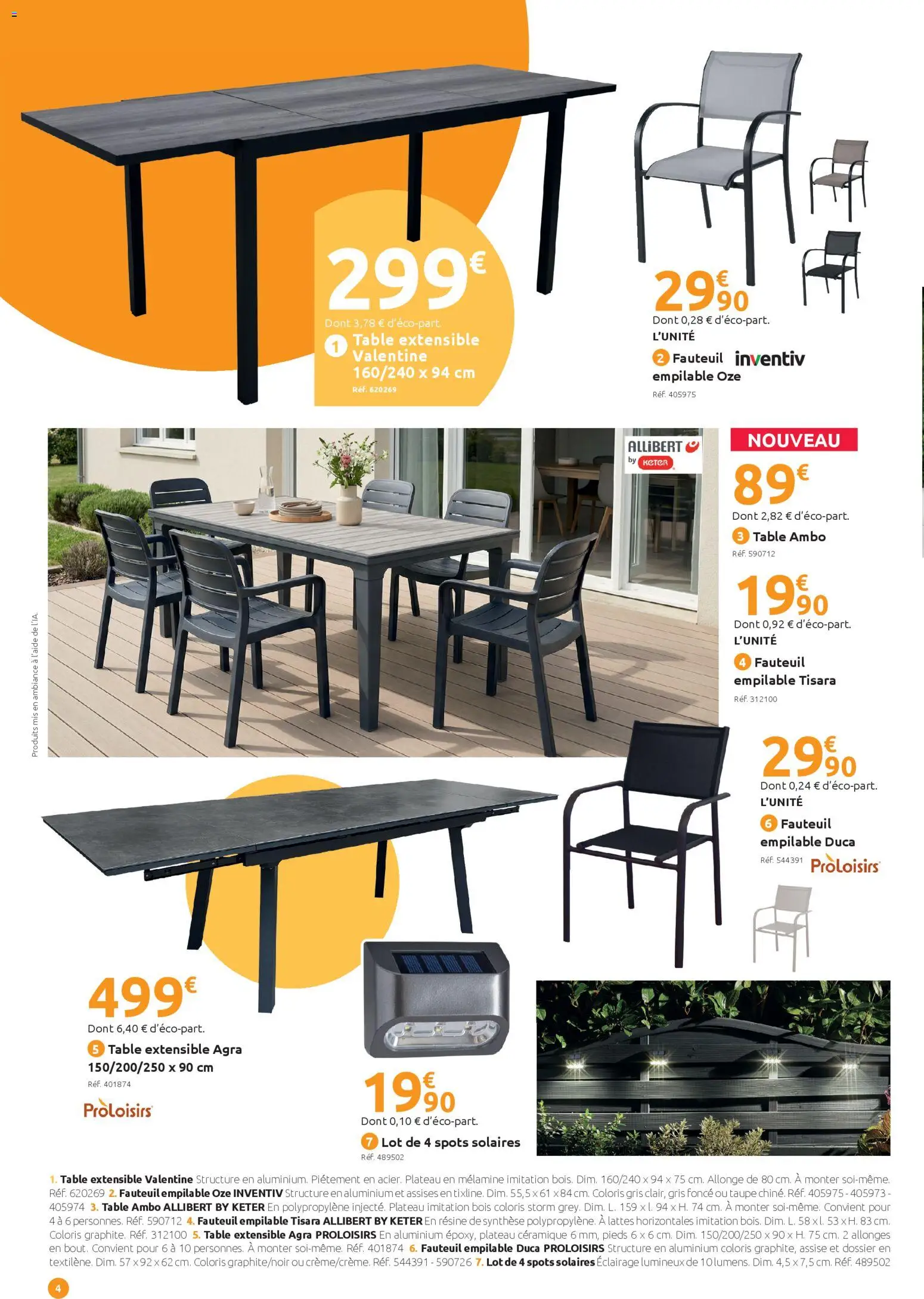{H1} | Page: 4 | Produits: Plateau, Table extensible, Fauteuil, Table