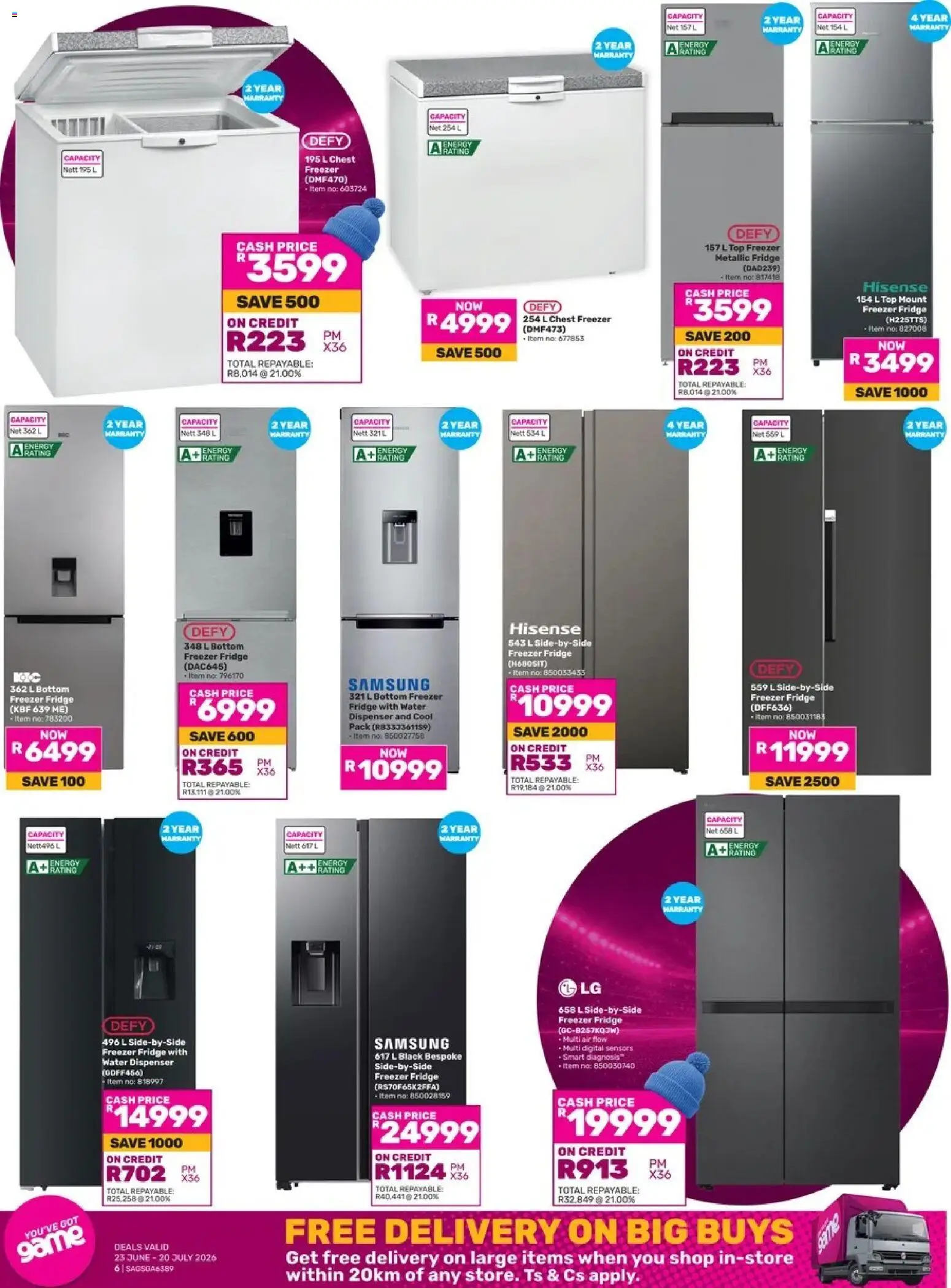 New Game catalogue – valid from 23/06/2026 | Page: 6 | Products: Freezer, Freezer fridge, Fridge, Water