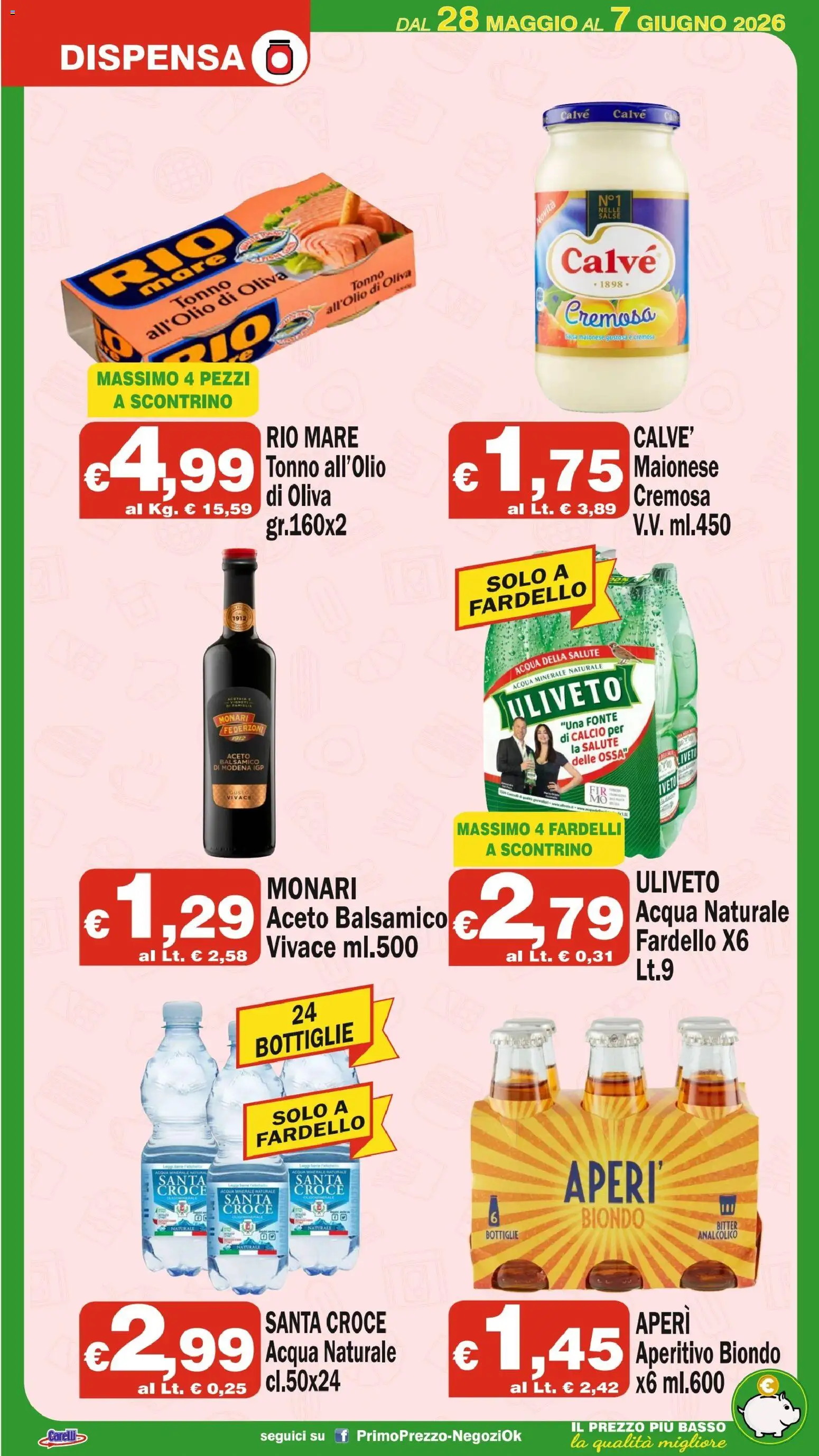 Volantino Primo Prezzo del 28.05.2026 | Pagina: 9 | Prodotti: Salsa, Acqua naturale, Tonno, Acqua minerale