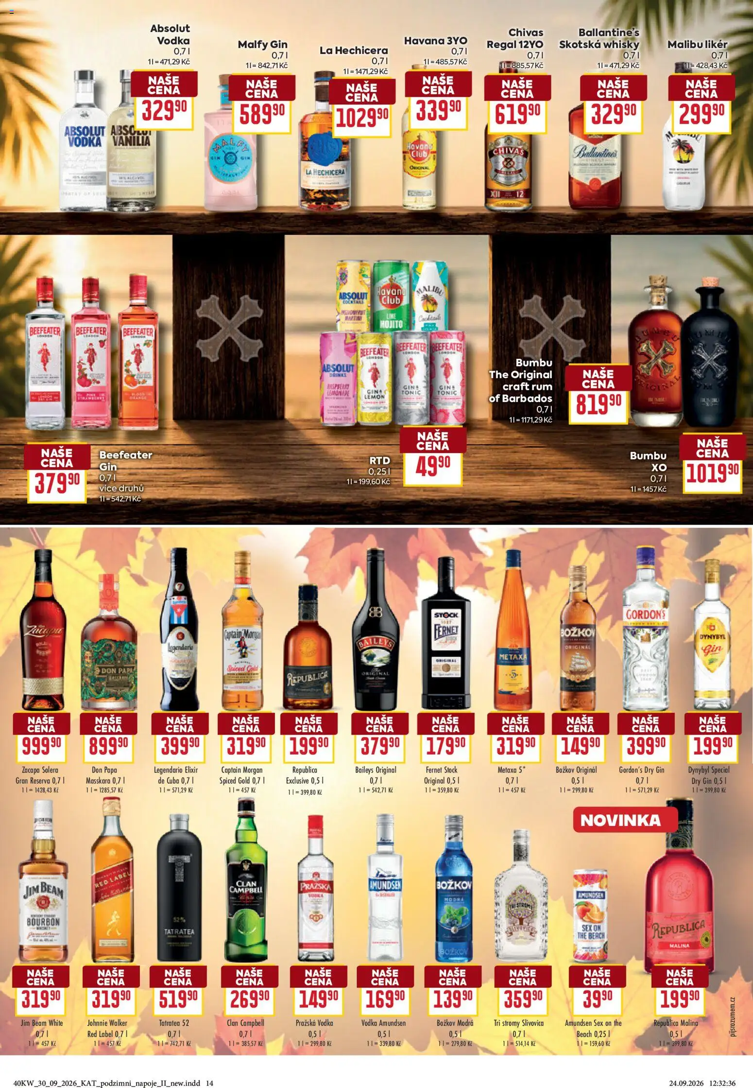 Billa leták Podzimní nápoje od 30.09.2026 | Strana: 14 | Produkty: Bourbon, Metaxa, Ballantine's, Fernet