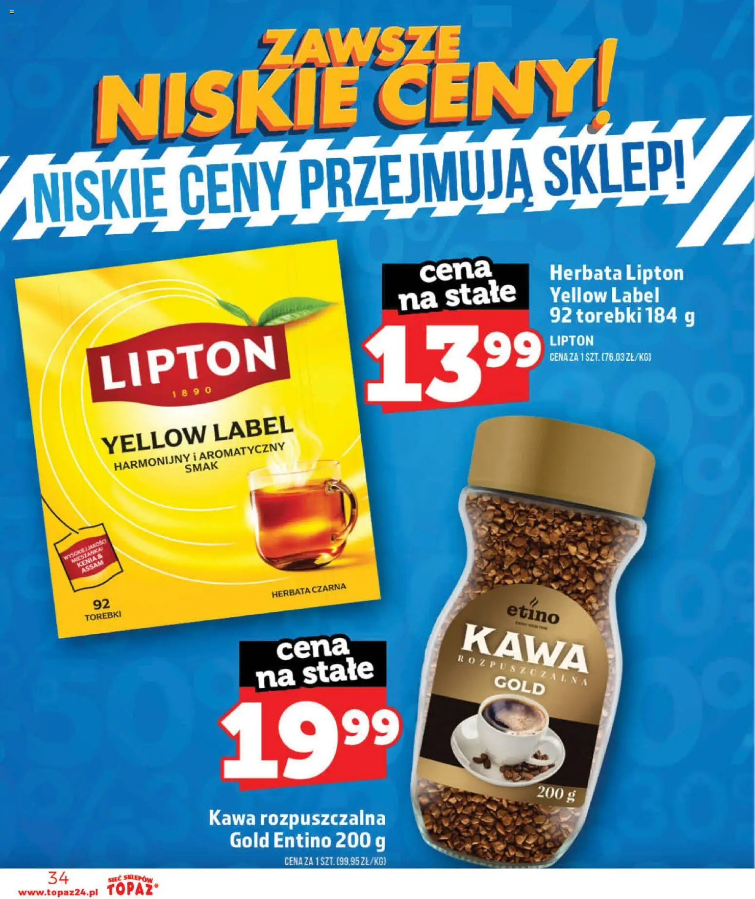 Topaz gazetka - Otwarcie Stoczek Łukowski od 30.05.2026 | Strona: 34 | Produkty: Kawa rozpuszczalna, Herbata lipton, Kawa, Torebki