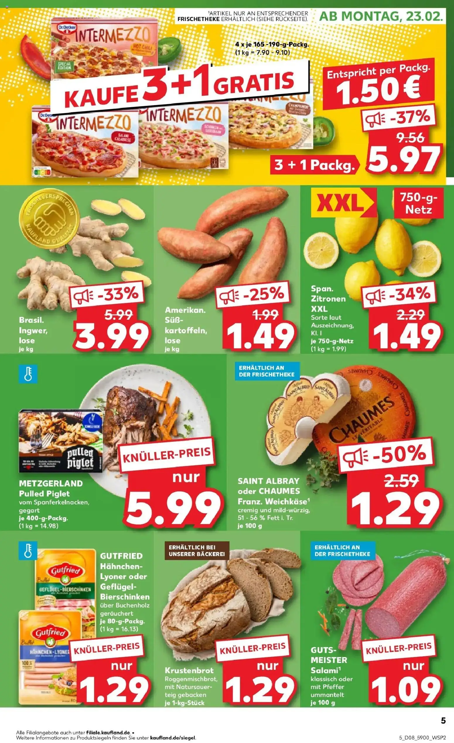 Kaufland prospekt Dresden	 – gültig ab 22.02.2026 | Seite: 5 | Produkte: Hahnchen, Bäckerei, Salami, Zitronen