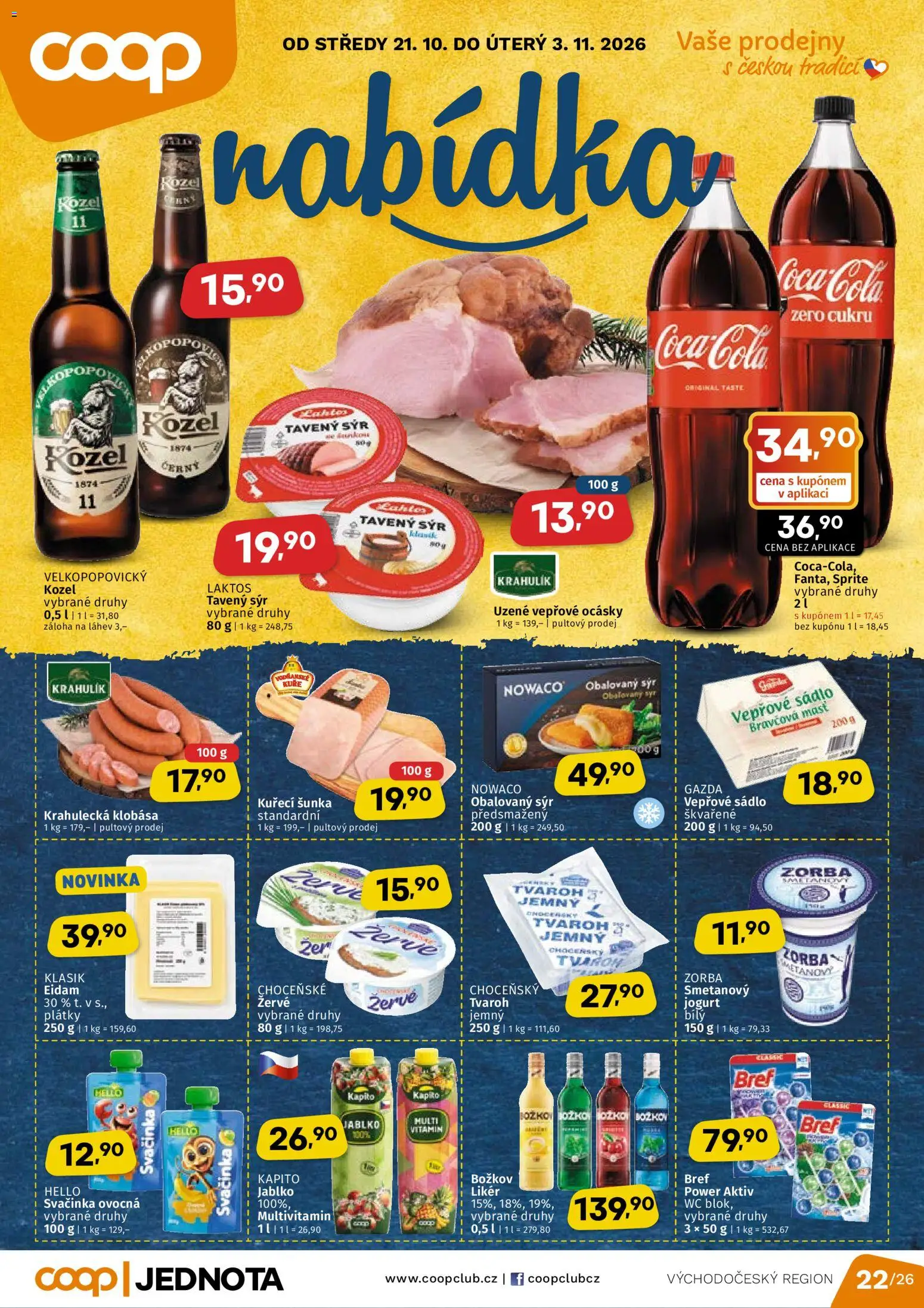 Coop leták - Východočeský region od 21.10.2026 | Strana: 1 | Produkty: Tavený sýr, Jogurt, Obalovaný sýr, Láhev