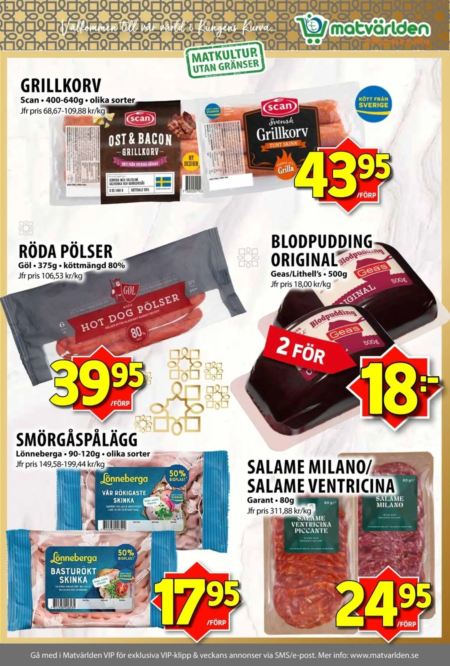 Matvärlden reklamblad aktuell från 05/10/2026 | Sida: 5 | Produkter: Bacon, Grillkorv, Ost, Blodpudding