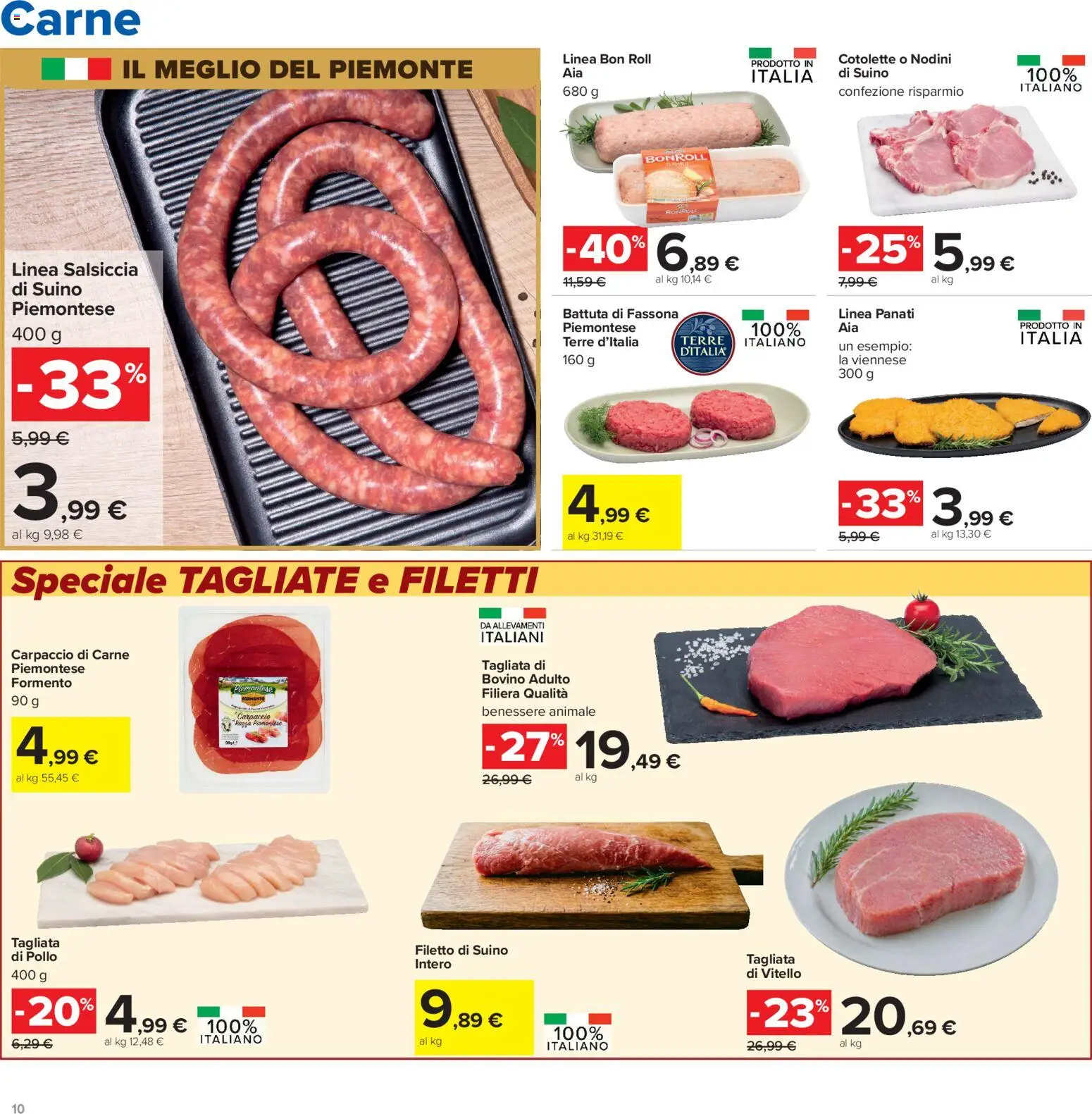 Volantino Carrefour del 16.06.2026 | Pagina: 10 | Prodotti: Bovino, Pollo, Salsiccia, Vitello
