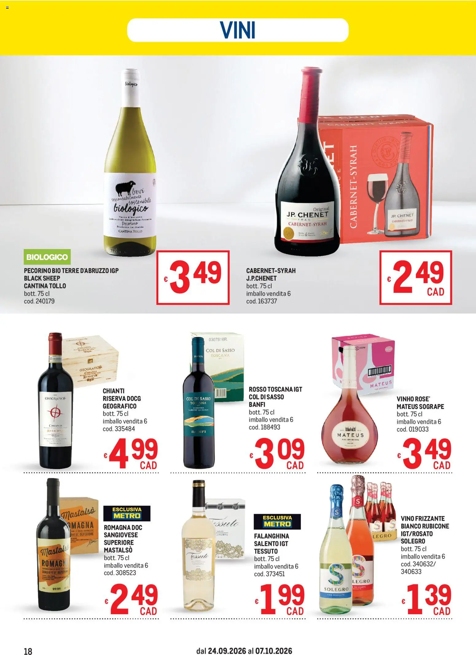 Volantino Metro del 24/09/2026 | Pagina: 18 | Prodotti: Vino, The, Pecorino