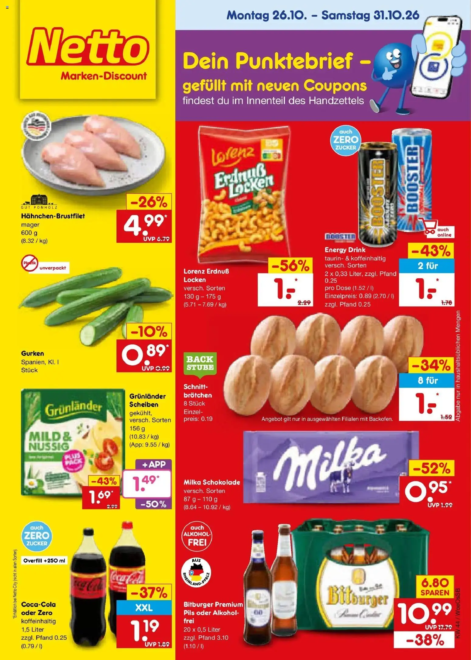 Netto Marken-Discount Prospekt Gemmingen – gültig ab 26.10.2026 | Seite: 1 | Produkte: Bitburger, Milka, Grunlander, Alkohol