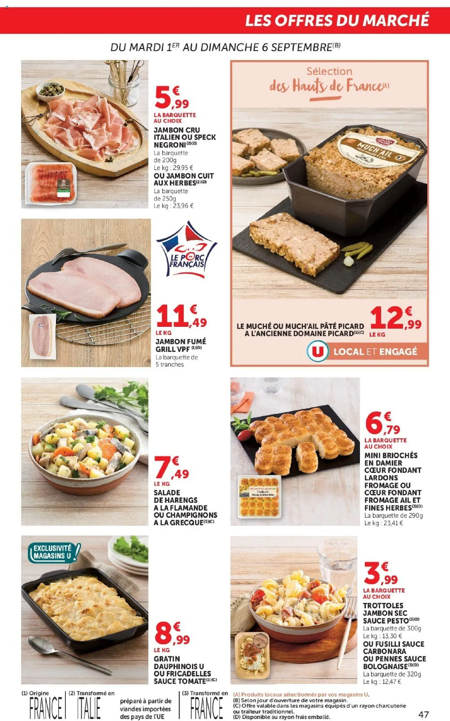 {H1} | Page: 47 | Produits: Jambon cru italien, Champignons, Ail, Pâte