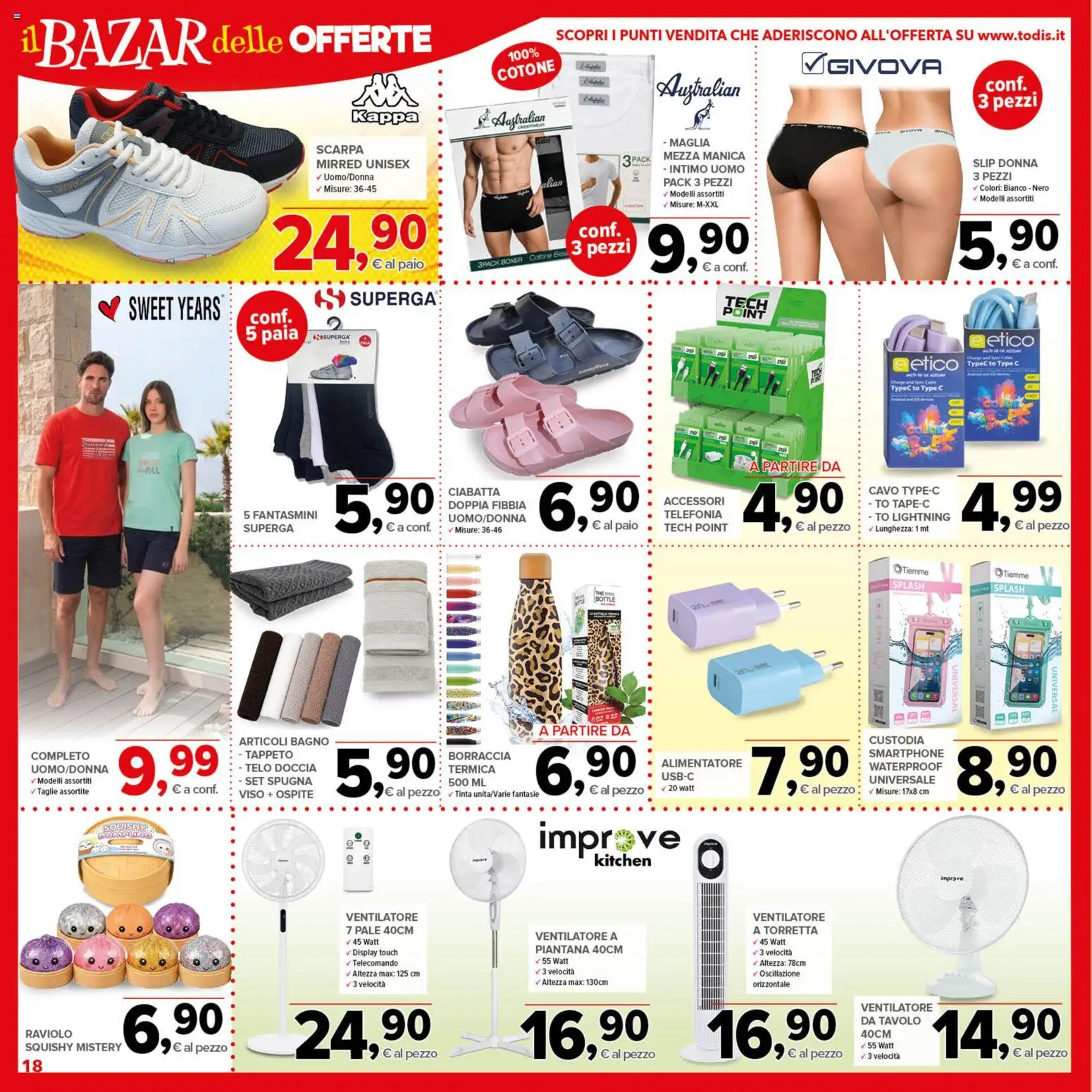 Volantino Todis del 09/07/2026 | Pagina: 18 | Prodotti: Intimo, Smartphone, Cavo, Borraccia