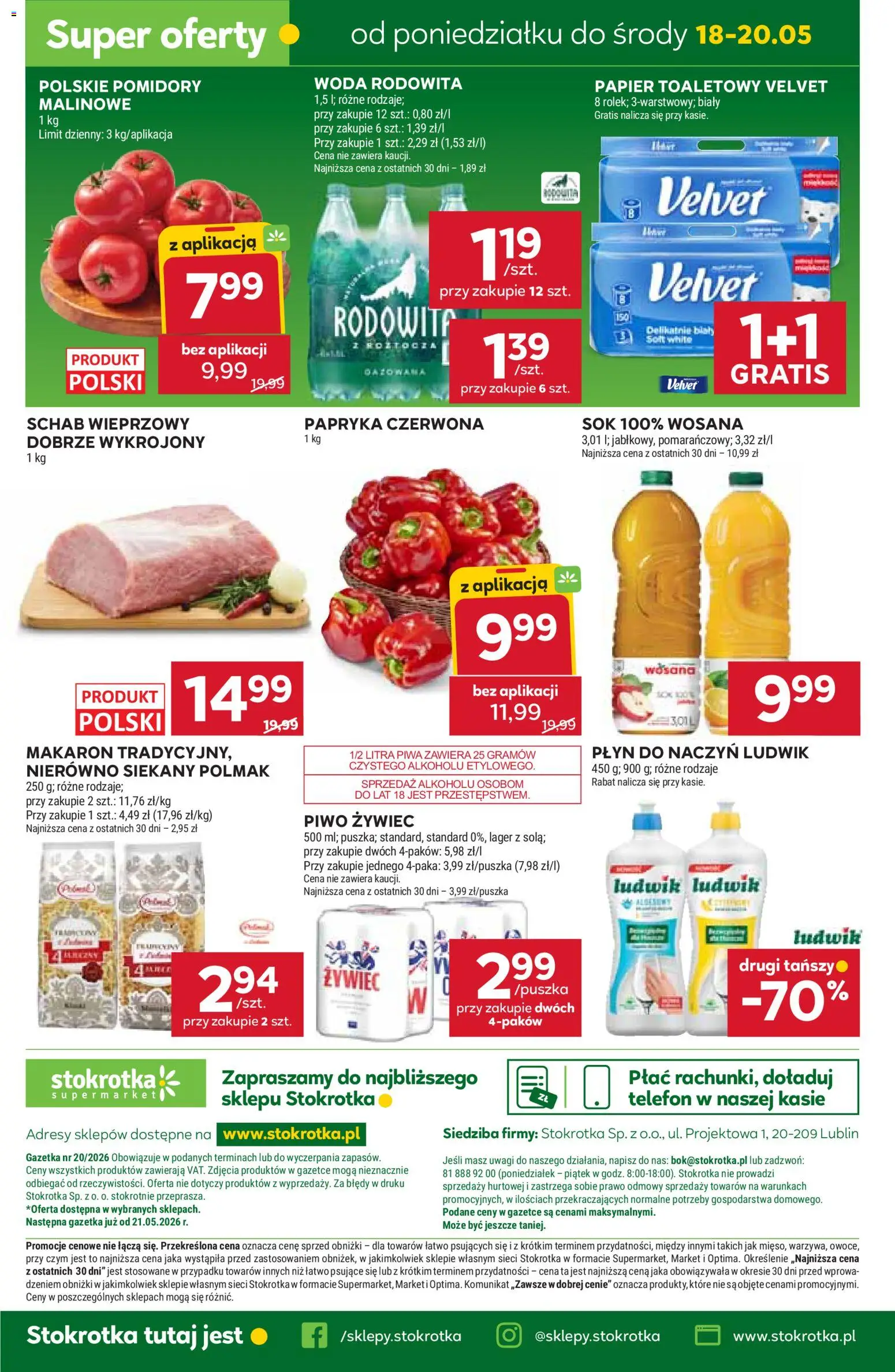 Stokrotka gazetka od 14.05.2026 | Strona: 41 | Produkty: Schab, Stokrotka, Sok, Makaron