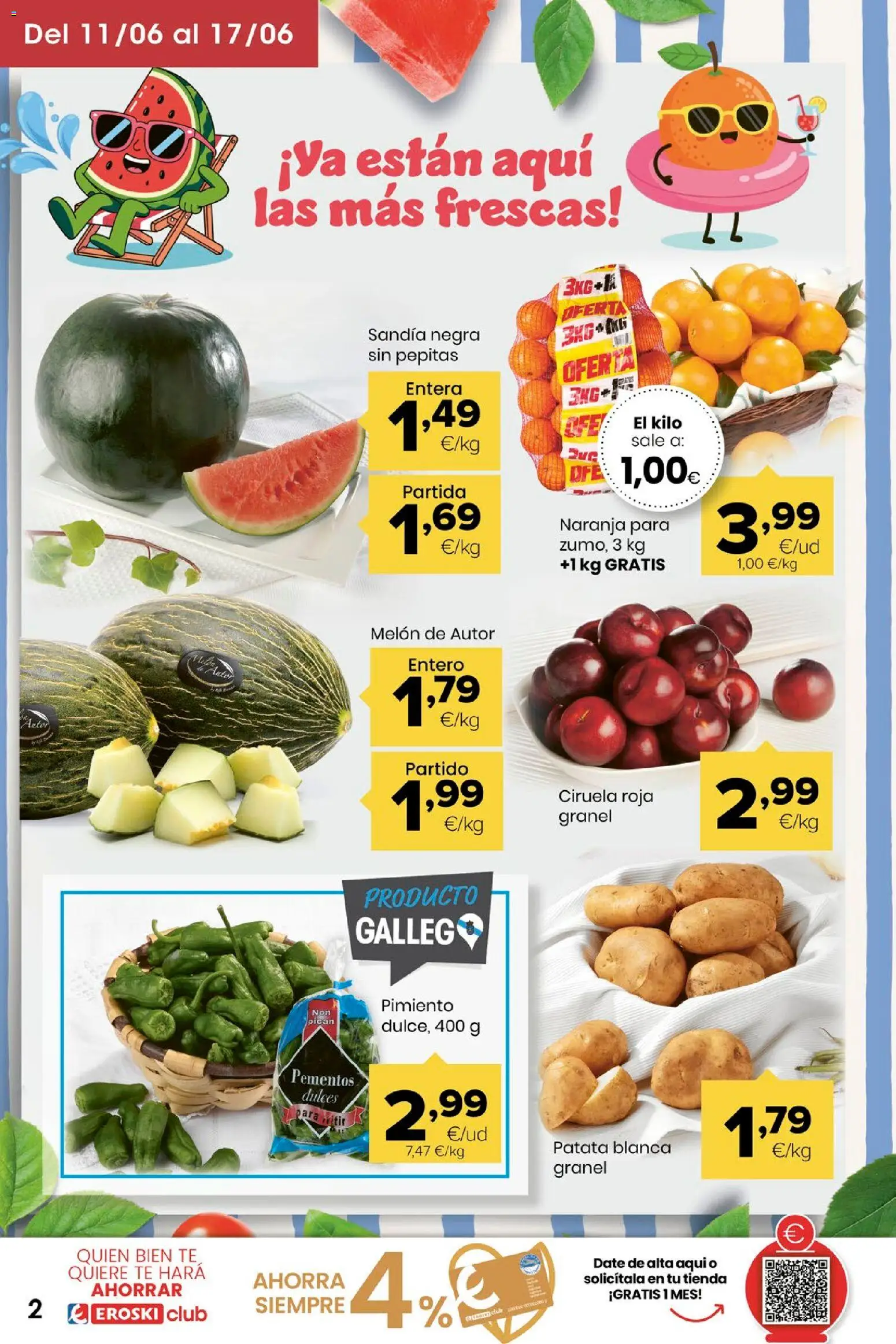 Eroski folleto │ válido desde el 11.06.2026 | Página: 2 | Productos: Φορτιστής, Κάδος απορρυμάτων, Té, Sandía