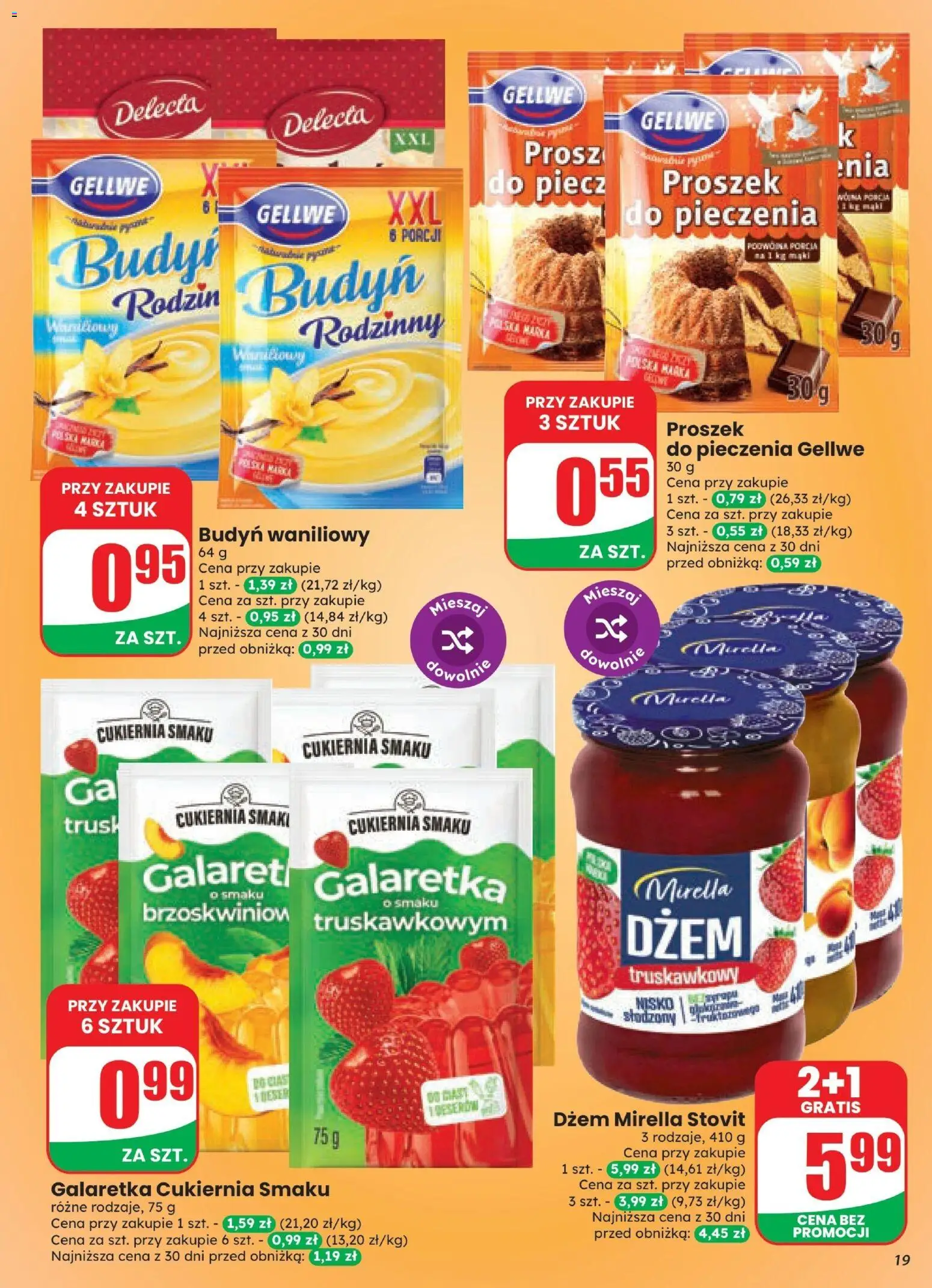 Dino gazetka od 07.10.2026 | Strona: 19 | Produkty: Budyń Waniliowy, Galaretka, Proszek do pieczenia, Dżem truskawkowy