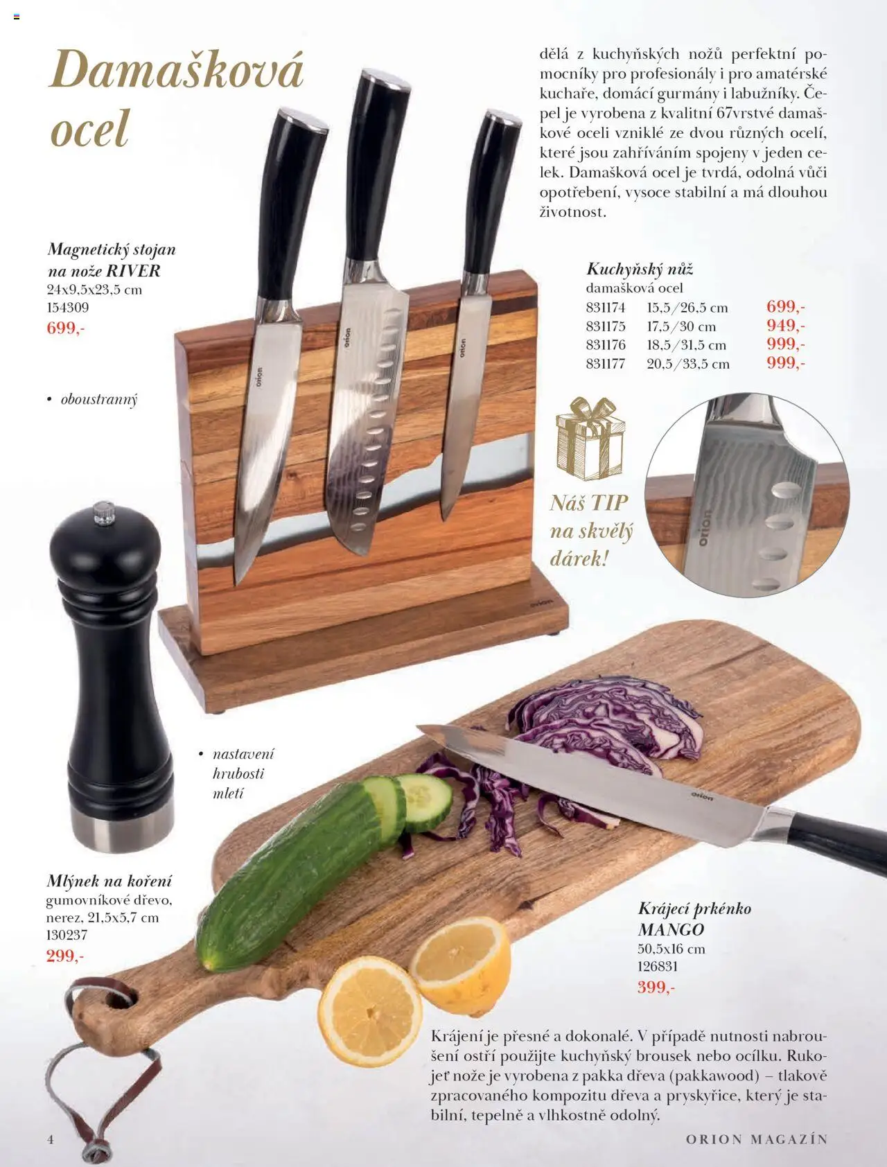 Orion katalog - Podzim/zima od 23.09.2025 | Strana: 4 | Produkty: Brousek, Stojan na nože, Mlýnek, Prkénko