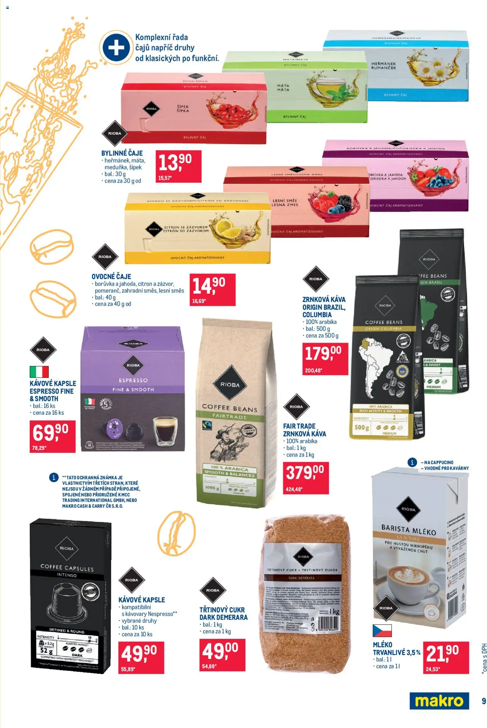 Makro leták - Pro milovníky jídla od 26.08.2026 | Strana: 9 | Produkty: Třtinový cukr, Čaj, Kapsle, Zrnková káva