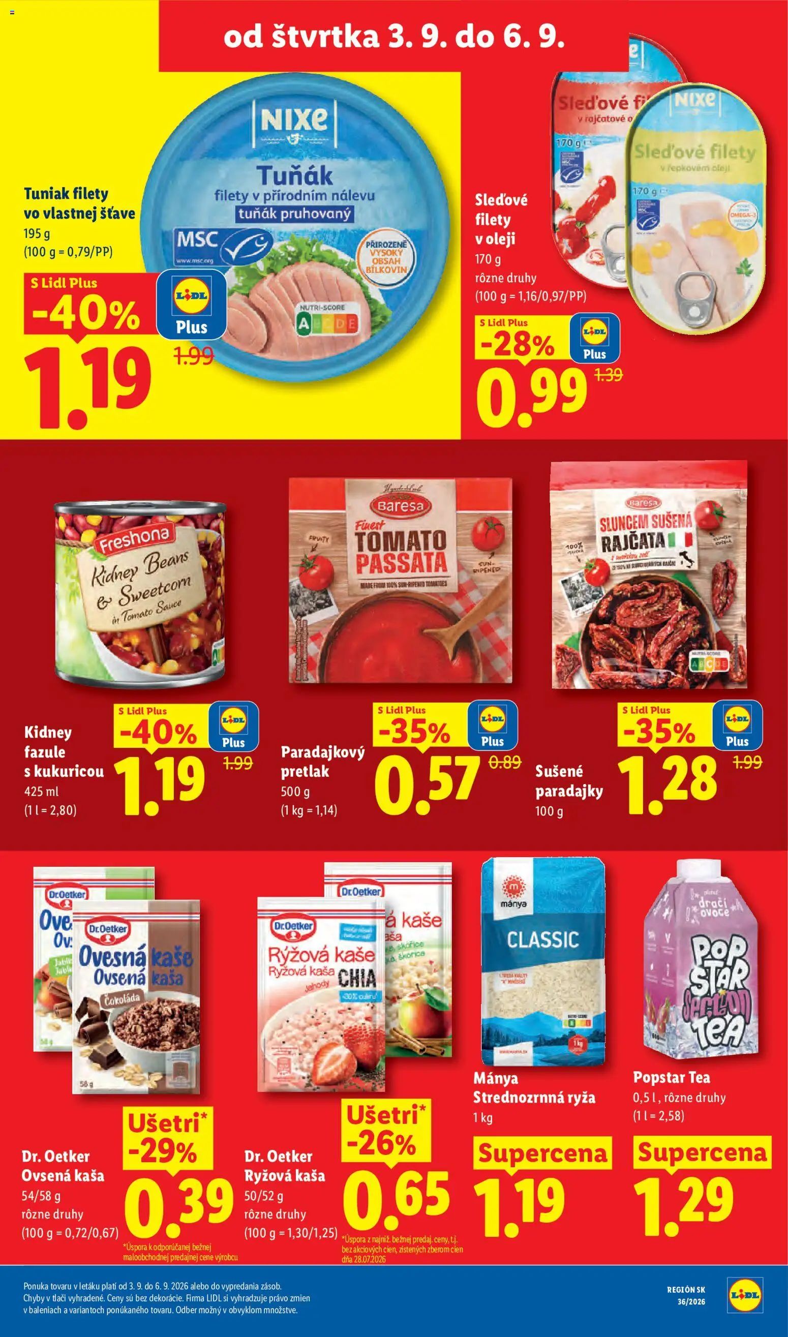 Nové Lidl akcie – leták je platný od 31.08.2026 | Strana: 78 | Produkty: Tuniak, Sušené paradajky, Ovsená kaša, Ovocný čaj