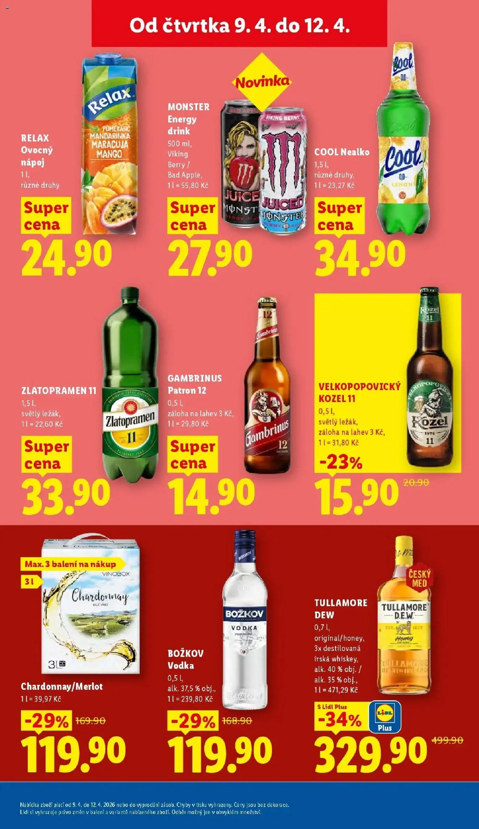 Lidl aktuální leták od 09.04.2026 | Strana: 25 | Produkty: Zlatopramen, Kozel, Monster Energy, Láhev
