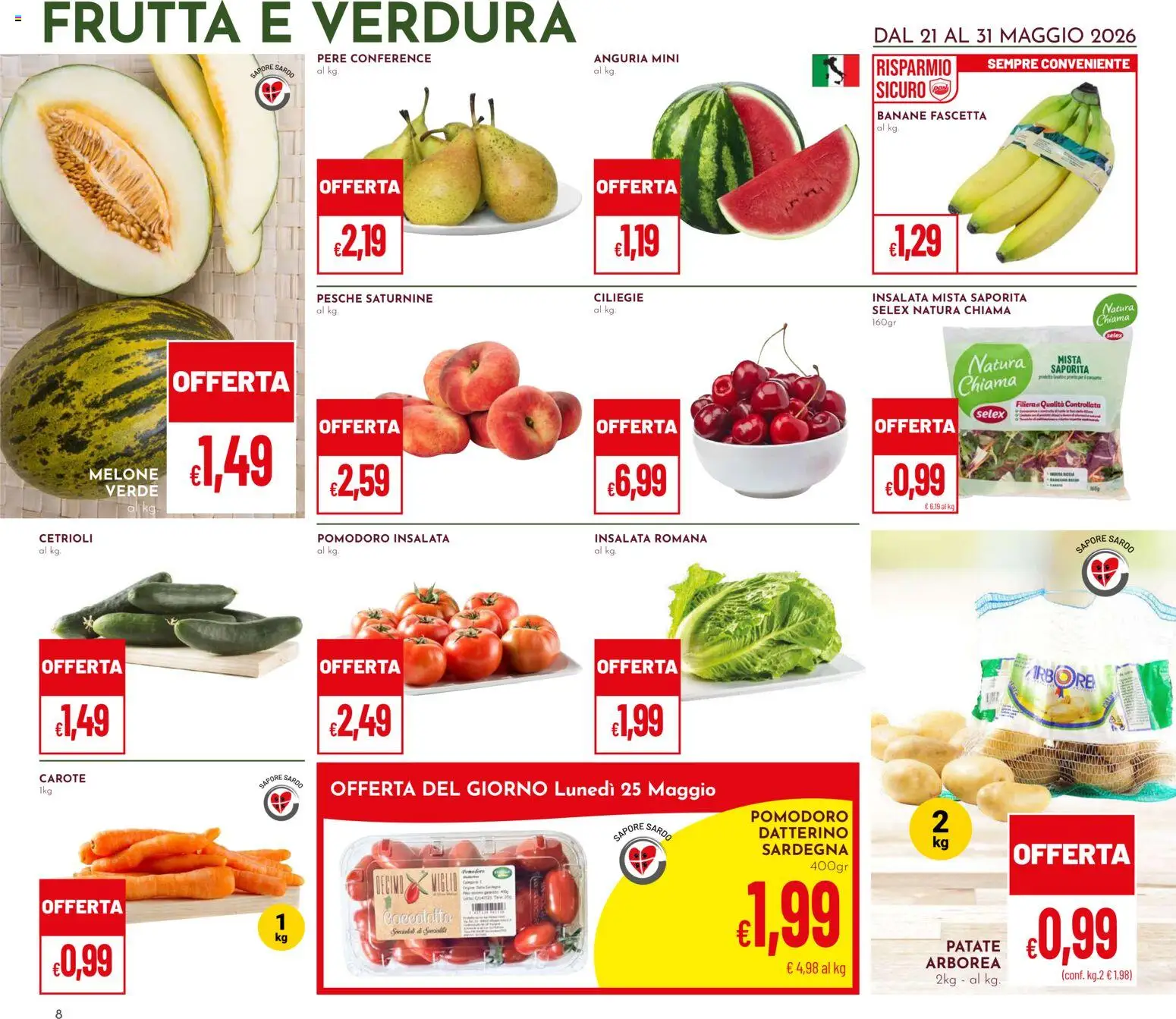 Volantino Pan del 21.05.2026 | Pagina: 8 | Prodotti: Insalata, Frutta, Carote, Anguria
