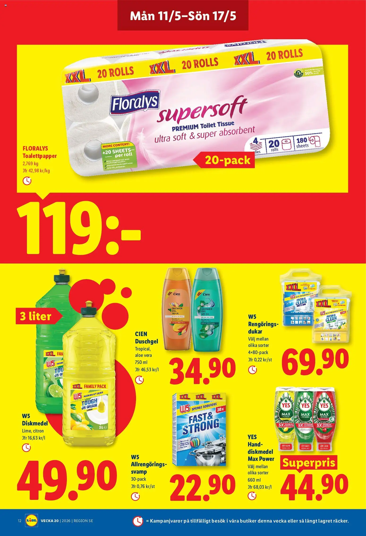 Lidl reklamblad aktuell från 11.05.2026 | Sida: 12 | Produkter: Svamp, Diskmedel, Toalettpapper, Citron
