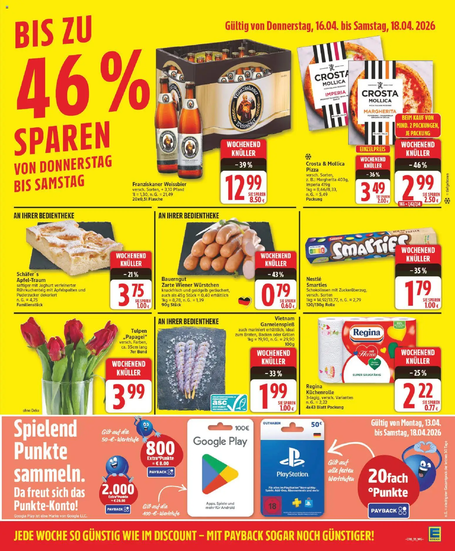 Edeka Prospekt 	 – gültig ab 13.04.2026 | Seite: 15 | Produkte: Franziskaner, Wiener wurstchen, Smarties, Pizza