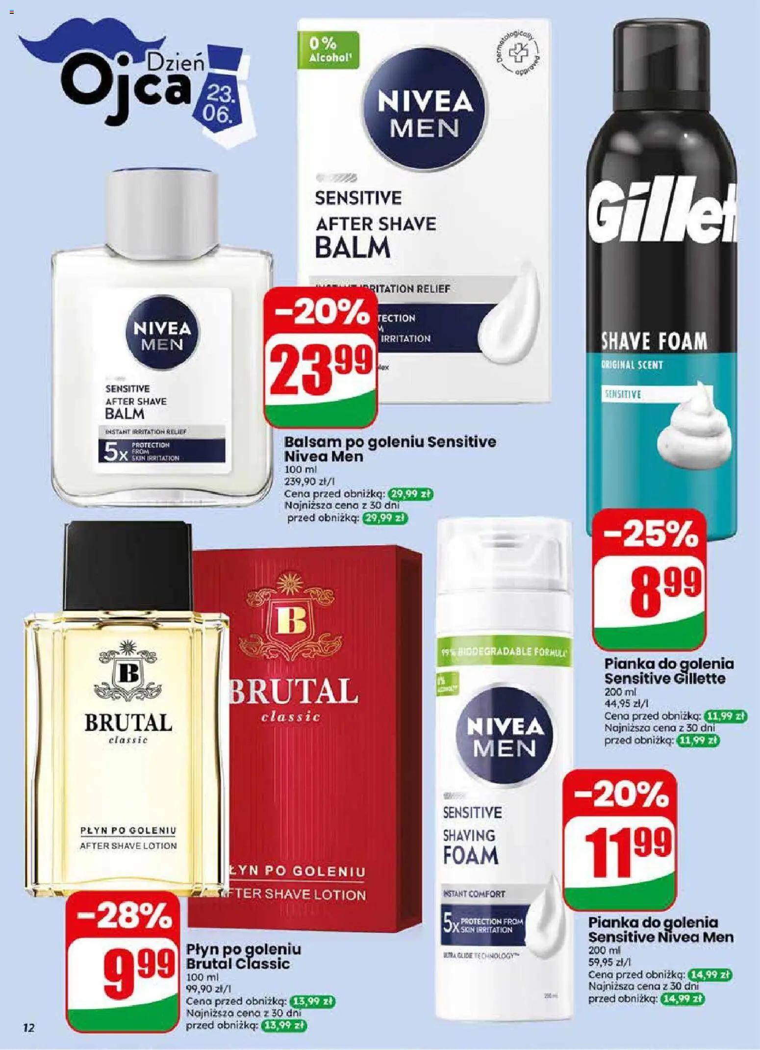 Dino gazetka od 17.06.2026 | Strona: 12 | Produkty: Gillette, Pianka do golenia, Balsam po goleniu, Lotion