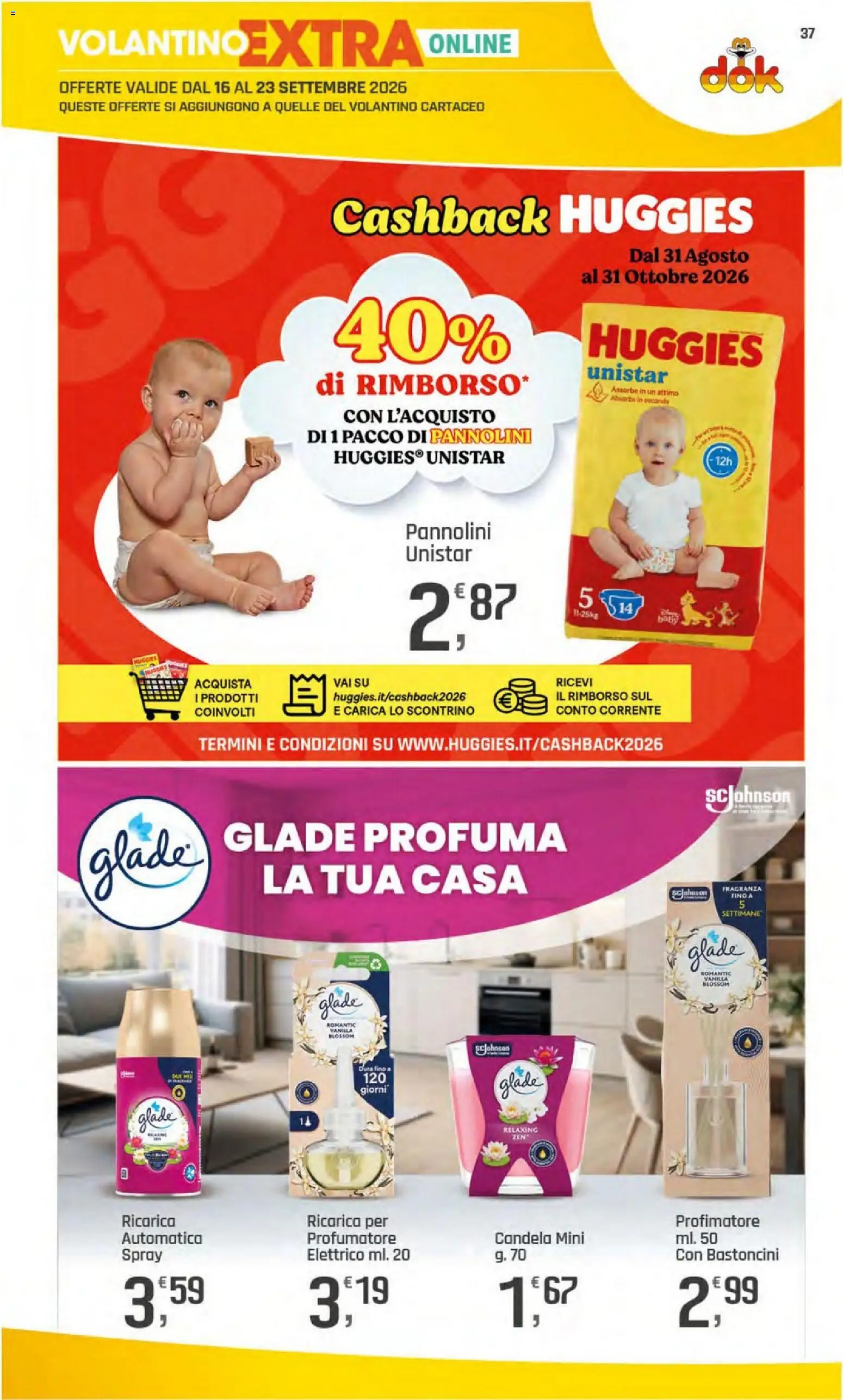 Volantino DOK del 11/09/2026 | Pagina: 37 | Prodotti: Pannolini, Candela, Fragranza