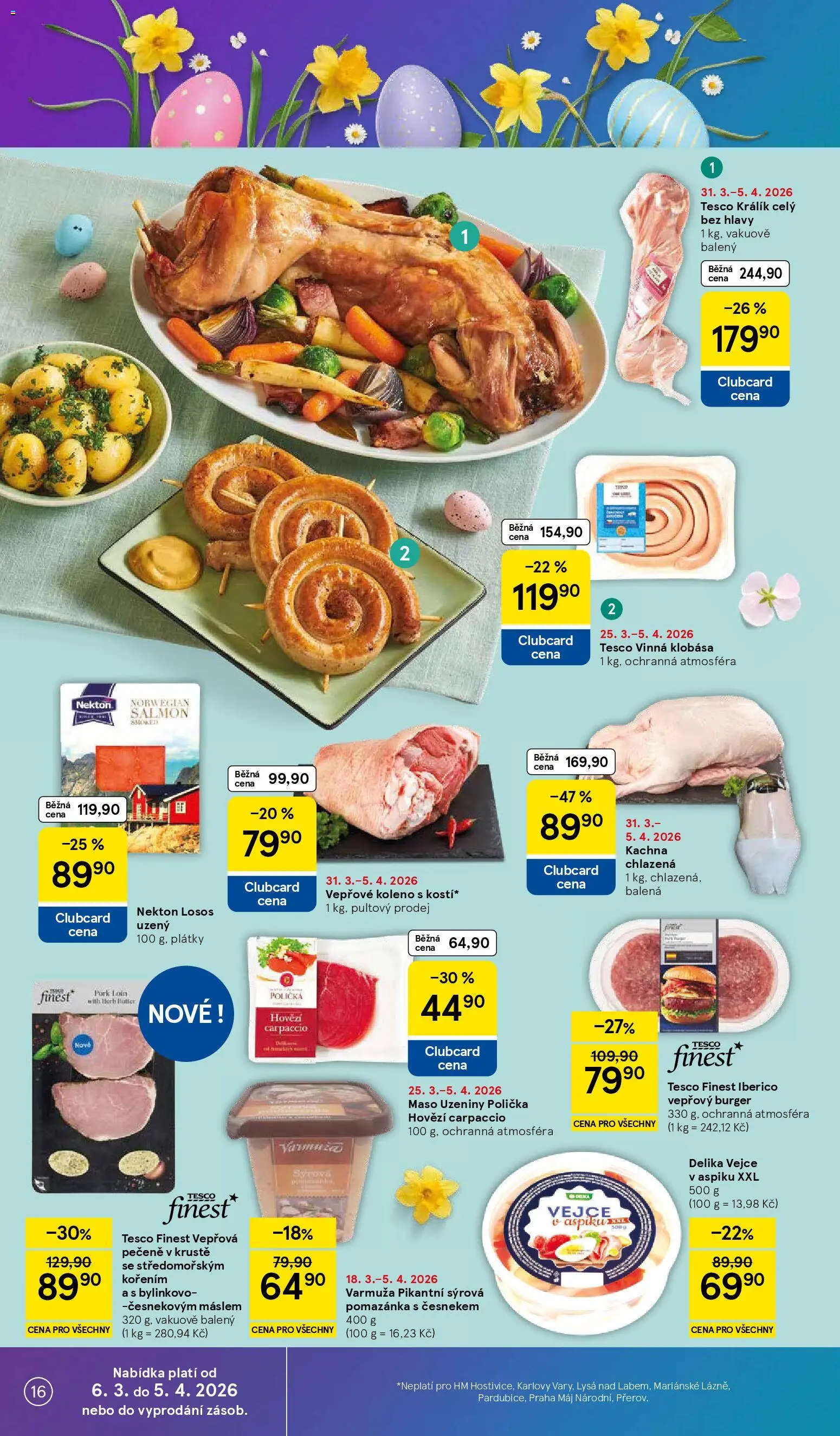 Tesco leták - Hypermarket od 31.03.2026 | Strana: 16 | Produkty: Burger, Vepřová pečeně, Klobása, Hovězí carpaccio