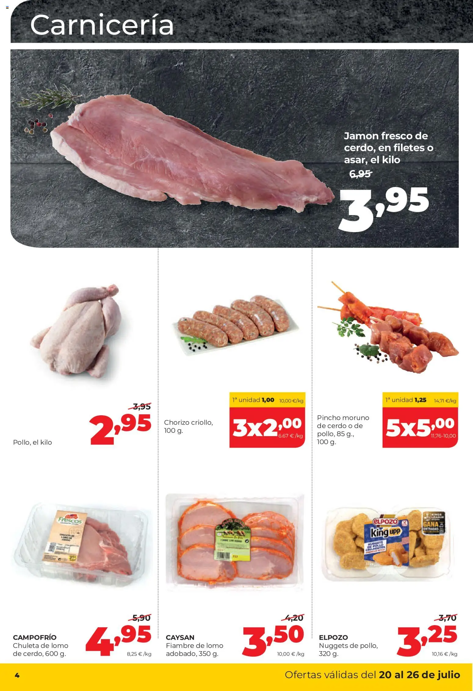 Alimerka folleto │ válido desde el 20/07/2026 | Página: 4 | Productos: Jamón, Cerdo, Nuggets