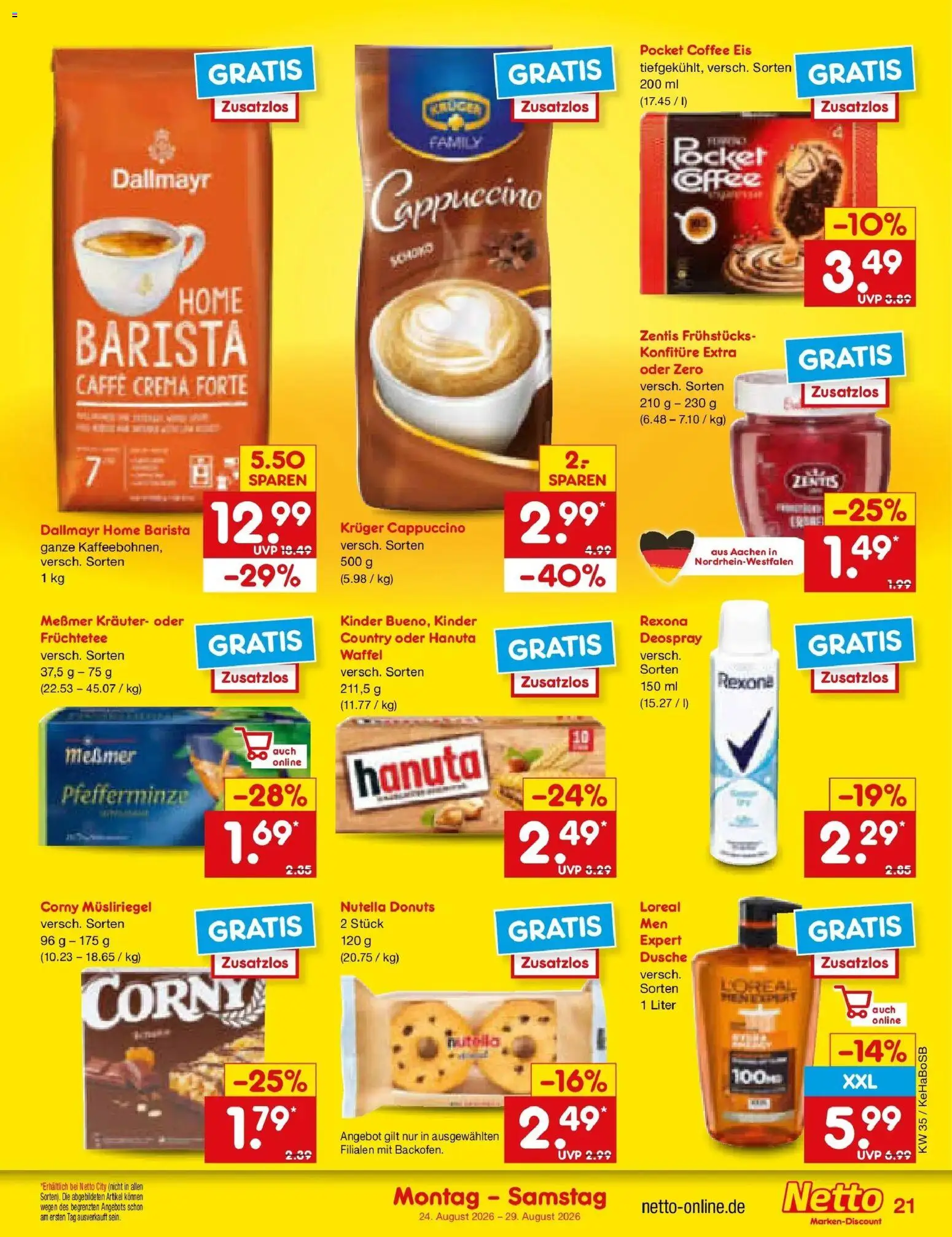 Netto Marken-Discount Prospekt Koblenz (ab 24.08.2026) » Angebote | Seite: 31 | Produkte: Messmer, Dusche, Nutella, Donuts