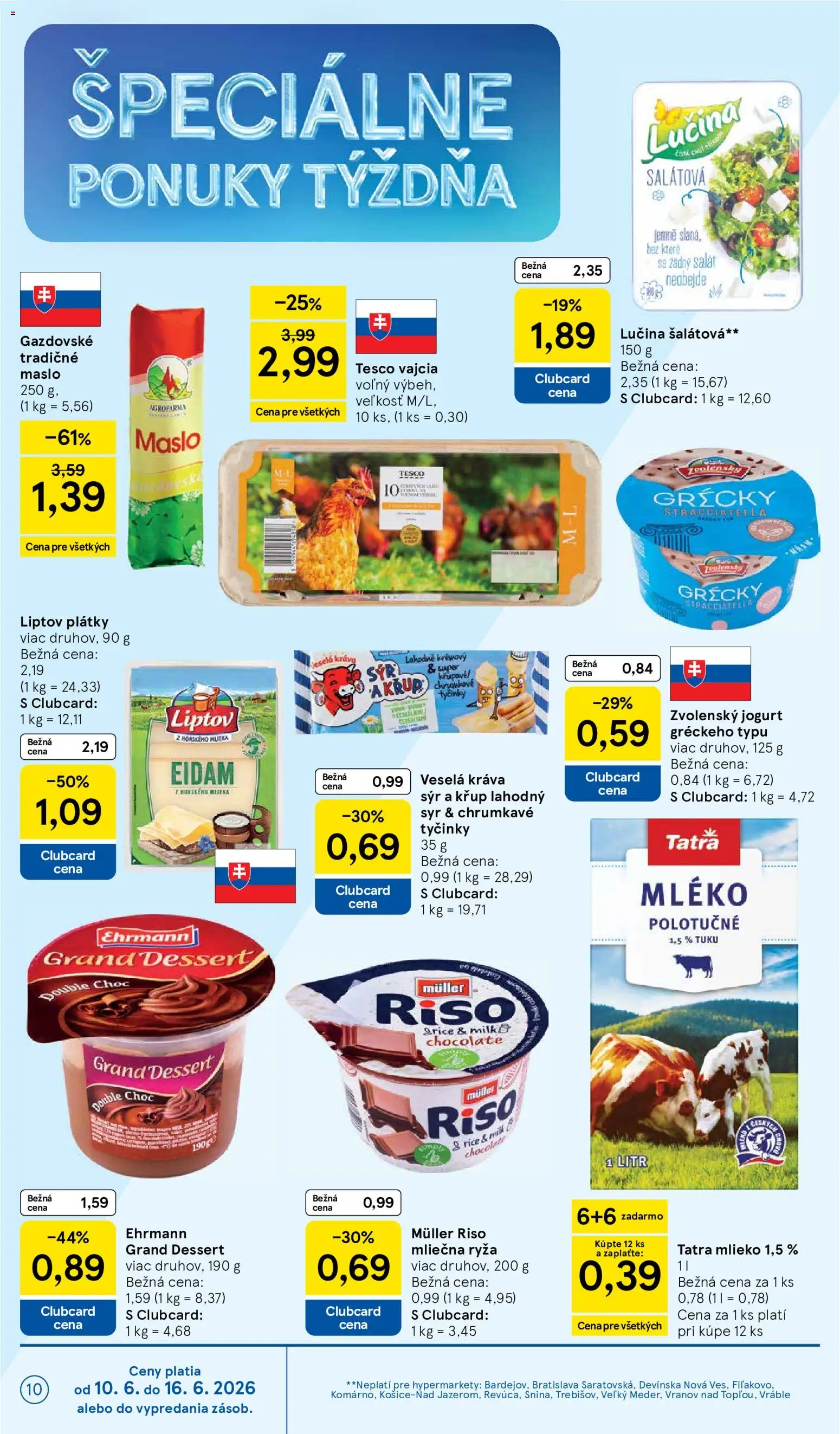 Nové Tesco akcie – leták je platný od 10.06.2026 | Strana: 10 | Produkty: Syr, Vajcia, Ryža, Šalát