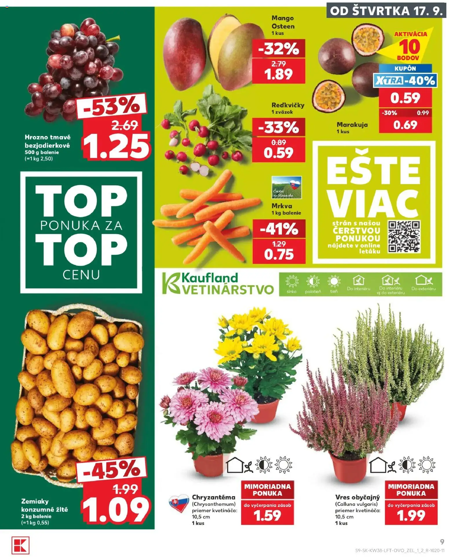 Nové Kaufland akcie – leták je platný od 17.09.2026 | Strana: 9 | Produkty: Mrkva, Zemiaky, Mango, Hrozno
