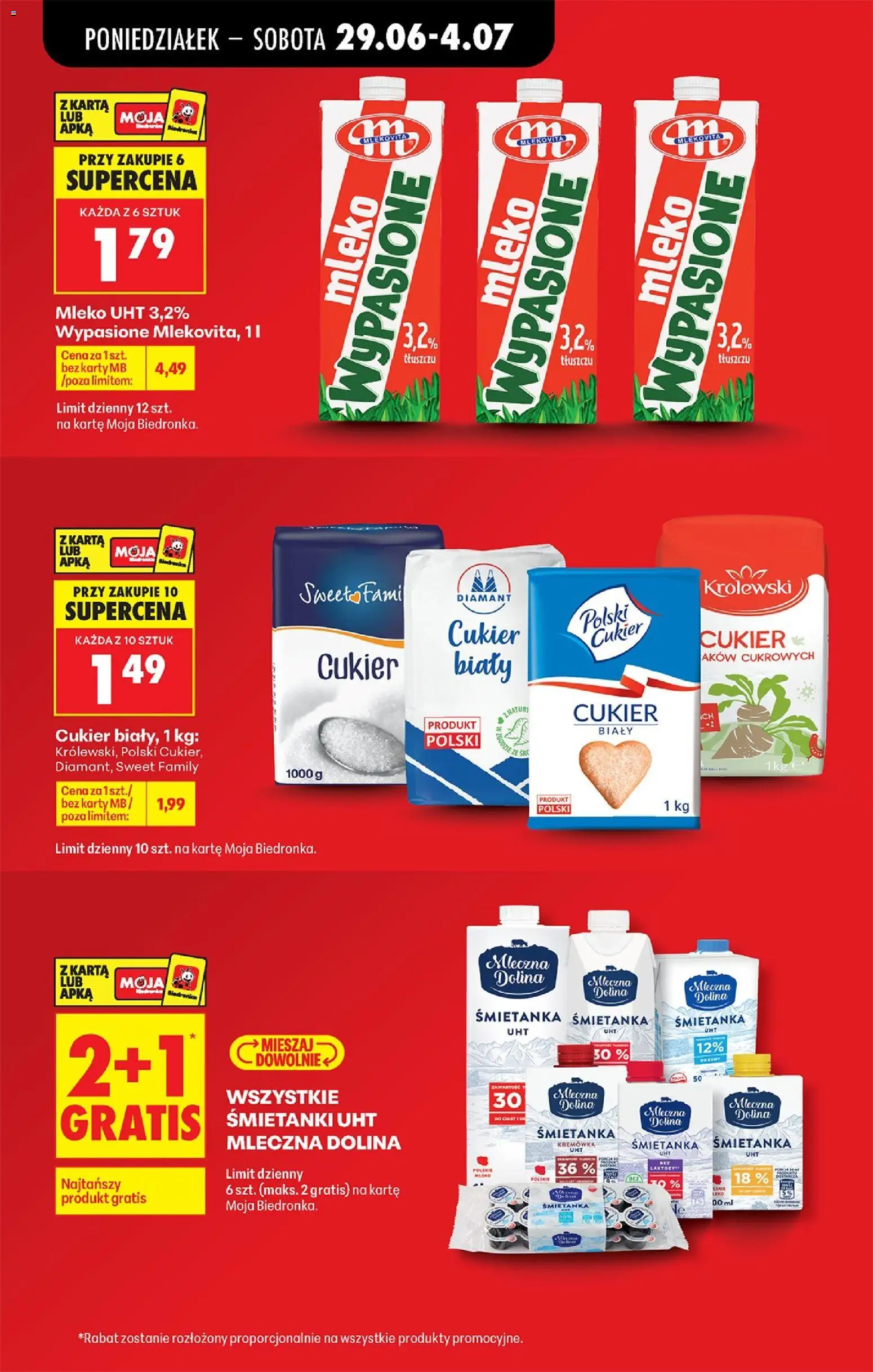 Biedronka gazetka od poniedziałku od 29.06.2026 | Strona: 11 | Produkty: Mleko wypasione, Bez laktozy, Cukier biały, Mleko