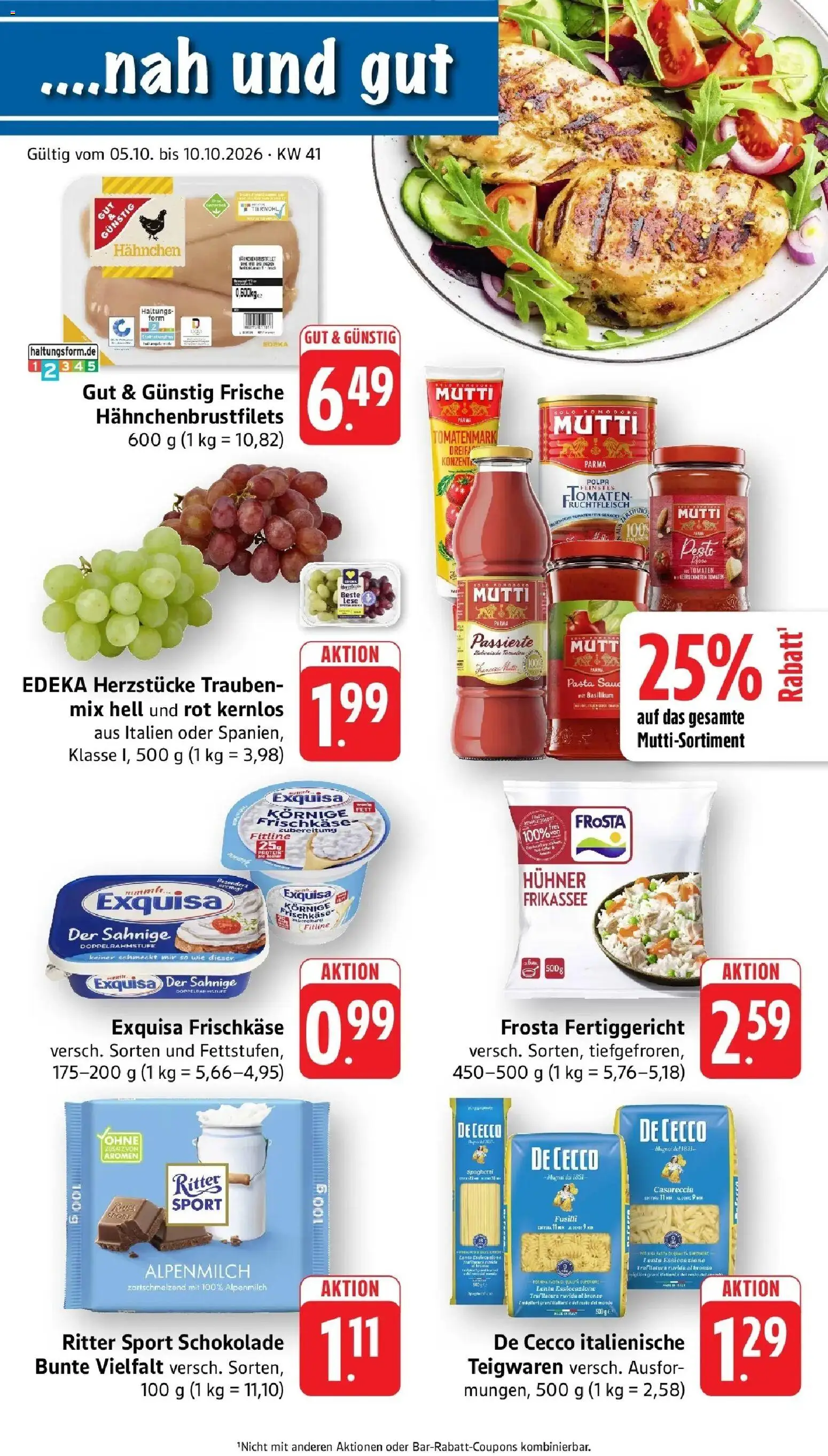 nah & gut Prospekt Birkendorf – gültig ab 05.10.2026 | Seite: 1 | Produkte: Trauben, Ritter sport, Exquisa, Frischkase
