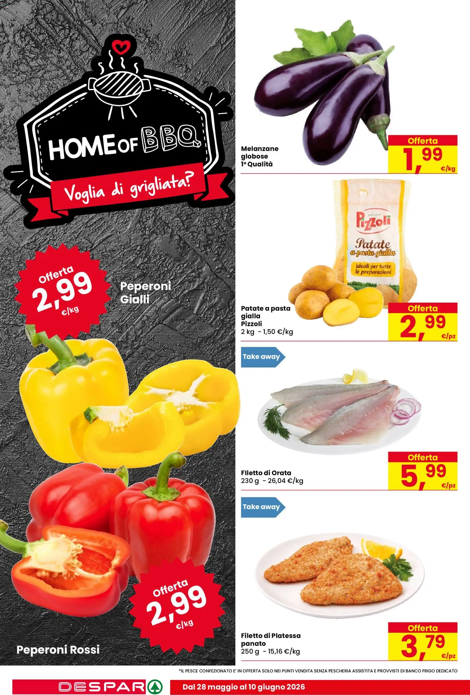 Volantino Despar del 28.05.2026 | Pagina: 4 | Prodotti: Pesce, Orata, Pasta, Melanzane
