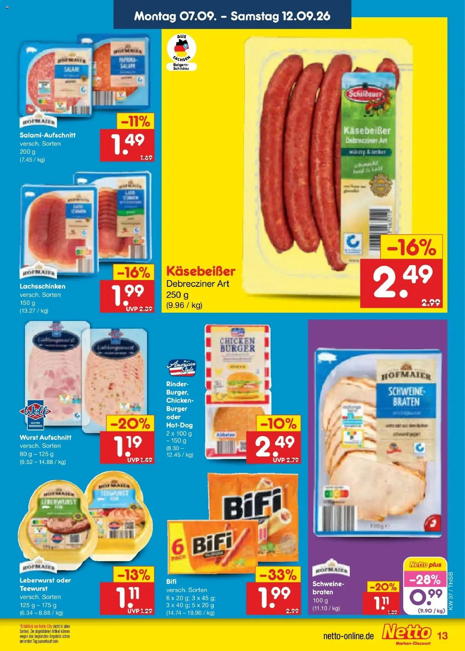 Netto Marken-Discount Prospekt Pirna – gültig ab 07.09.2026 | Seite: 19 | Produkte: Bifi, Burger, Wurst