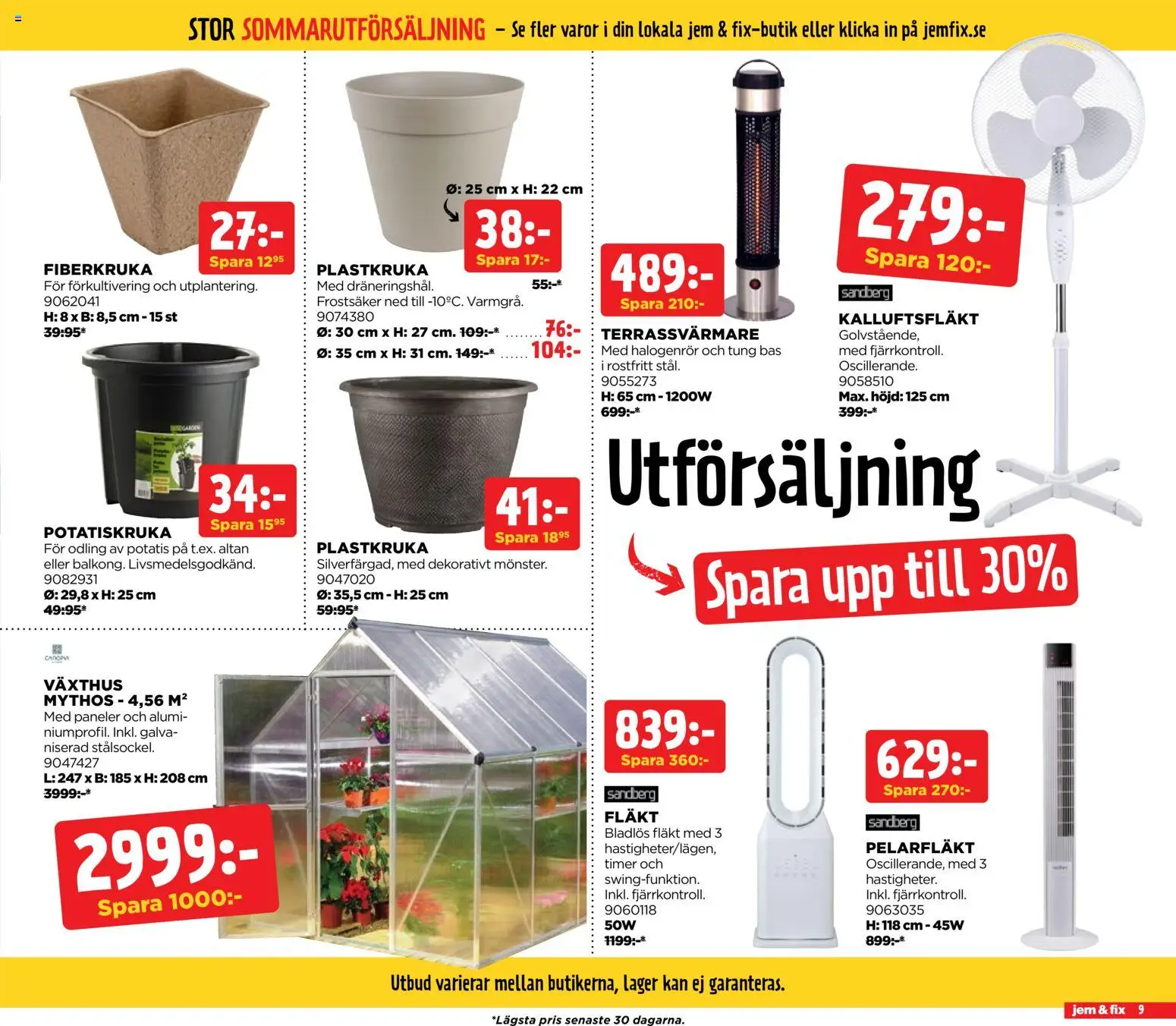 Jem & Fix reklamblad aktuell från 03/08/2026 | Sida: 9 | Produkter: Fläkt, Växthus, Potatis, Pelarfläkt