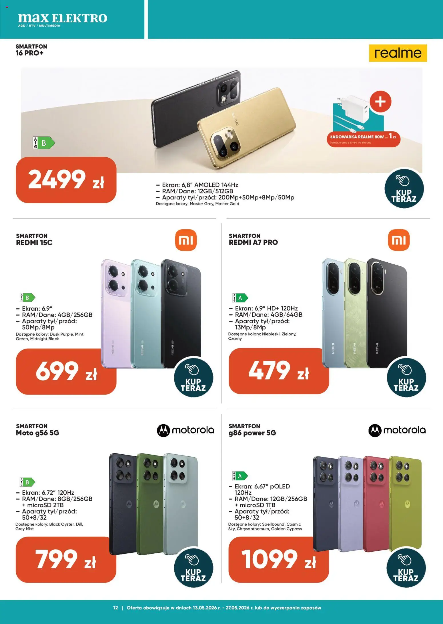 Max elektro gazetka od 13.05.2026 | Strona: 12 | Produkty: Smartfon, Ładowarka