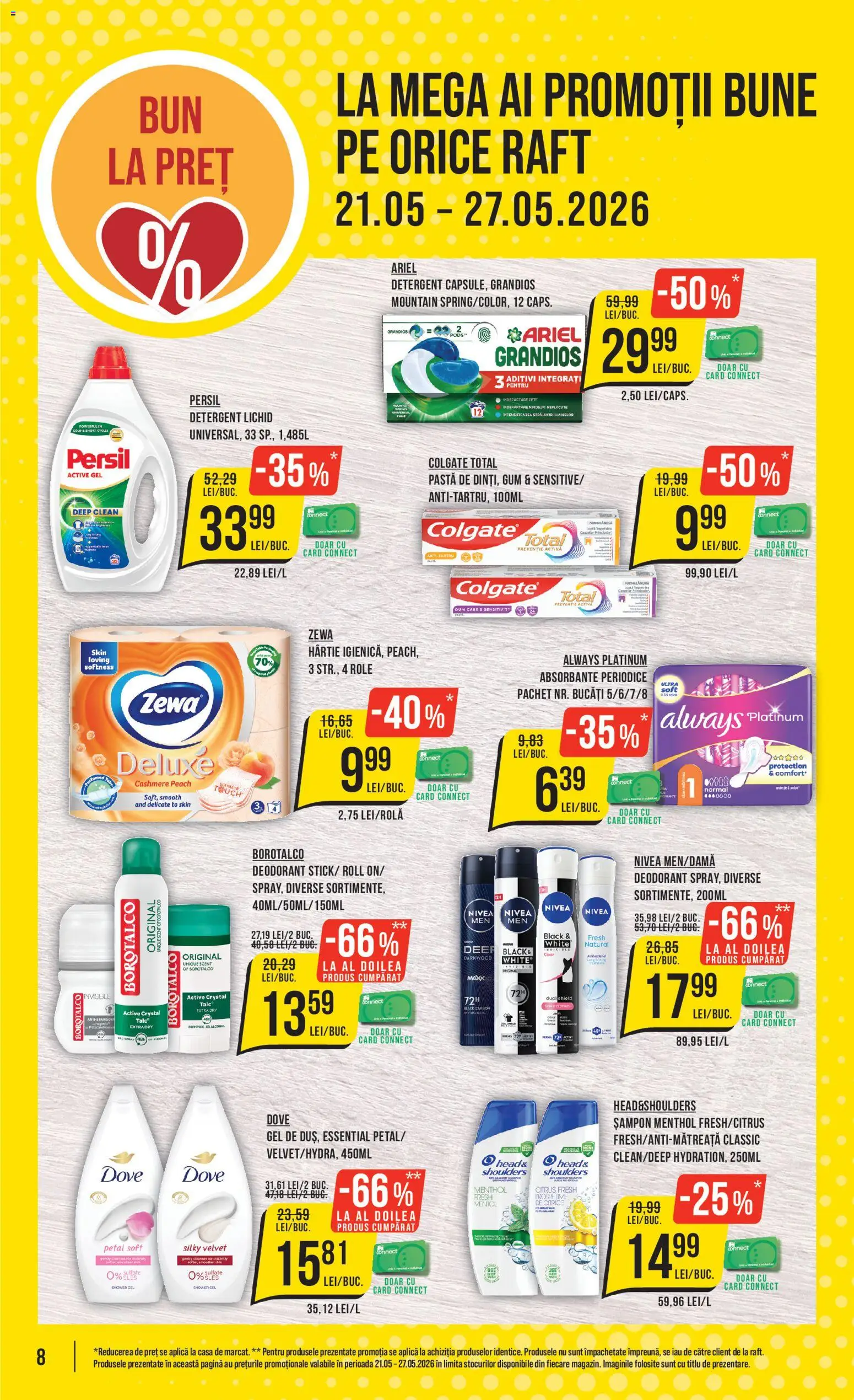 Noul catalog Mega Image – valabil de la 21.05.2026 | Pagină: 8 | Produse: Role, Șampon, Deodorant, Detergent