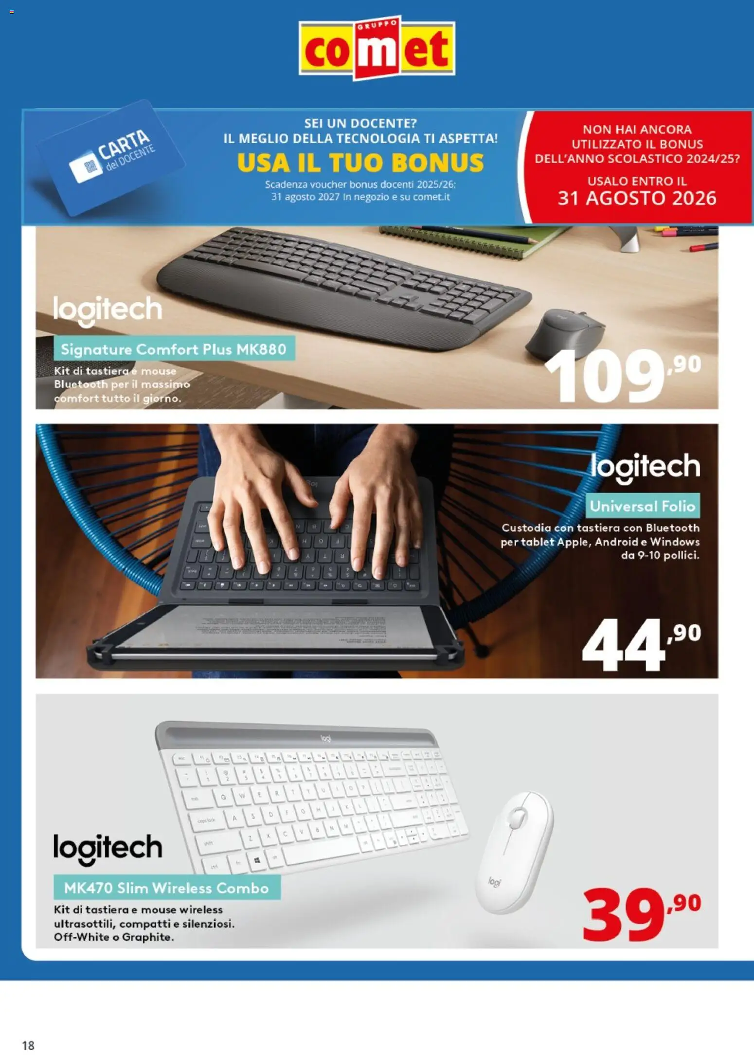 Volantino Comet del 27/08/2026 | Pagina: 18 | Prodotti: Tablet, Mouse, Tastiera