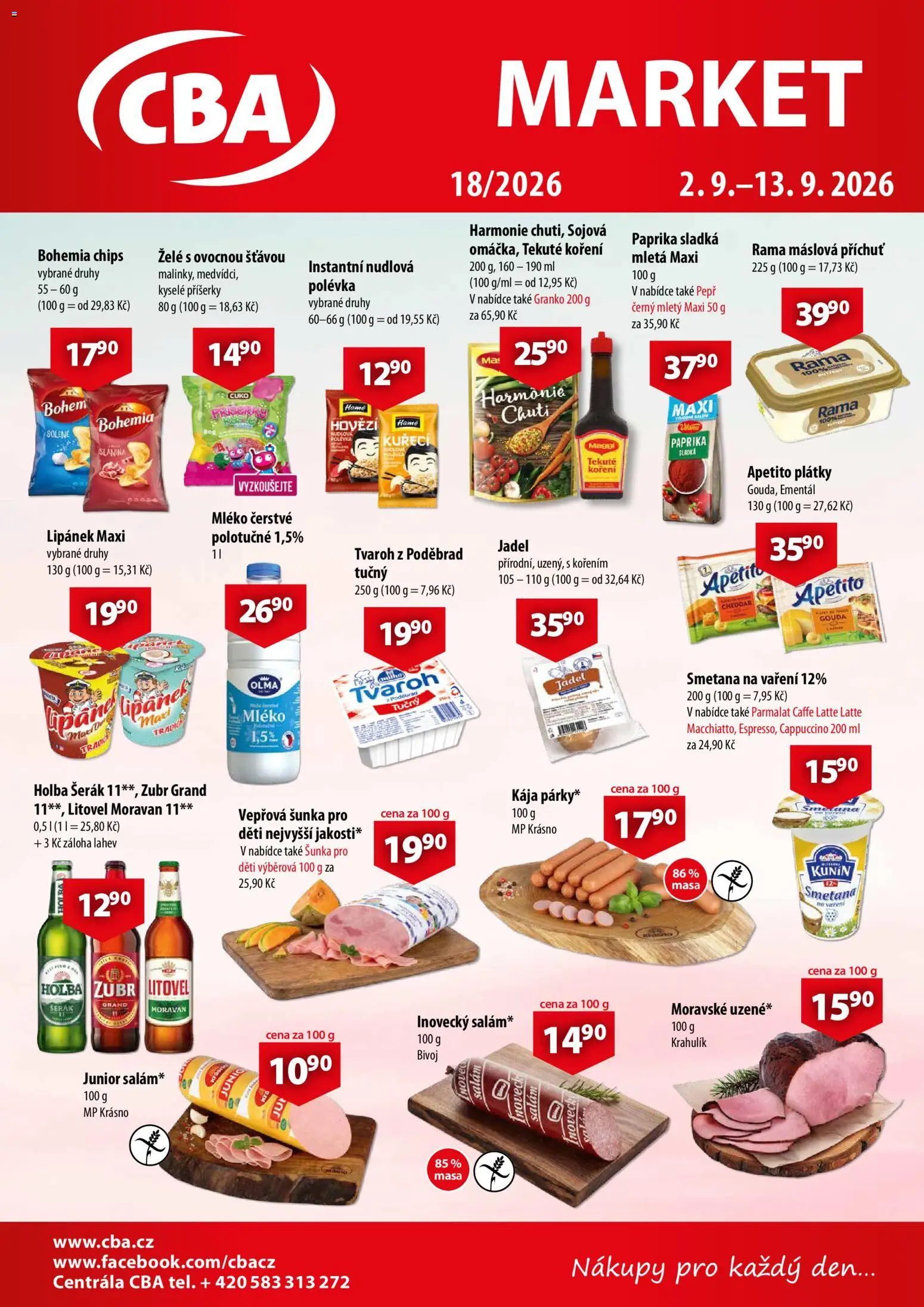 CBA leták - Market od 02.09.2026 | Strana: 1 | Produkty: Gouda, Šunka, Holba šerák 11, Láhev