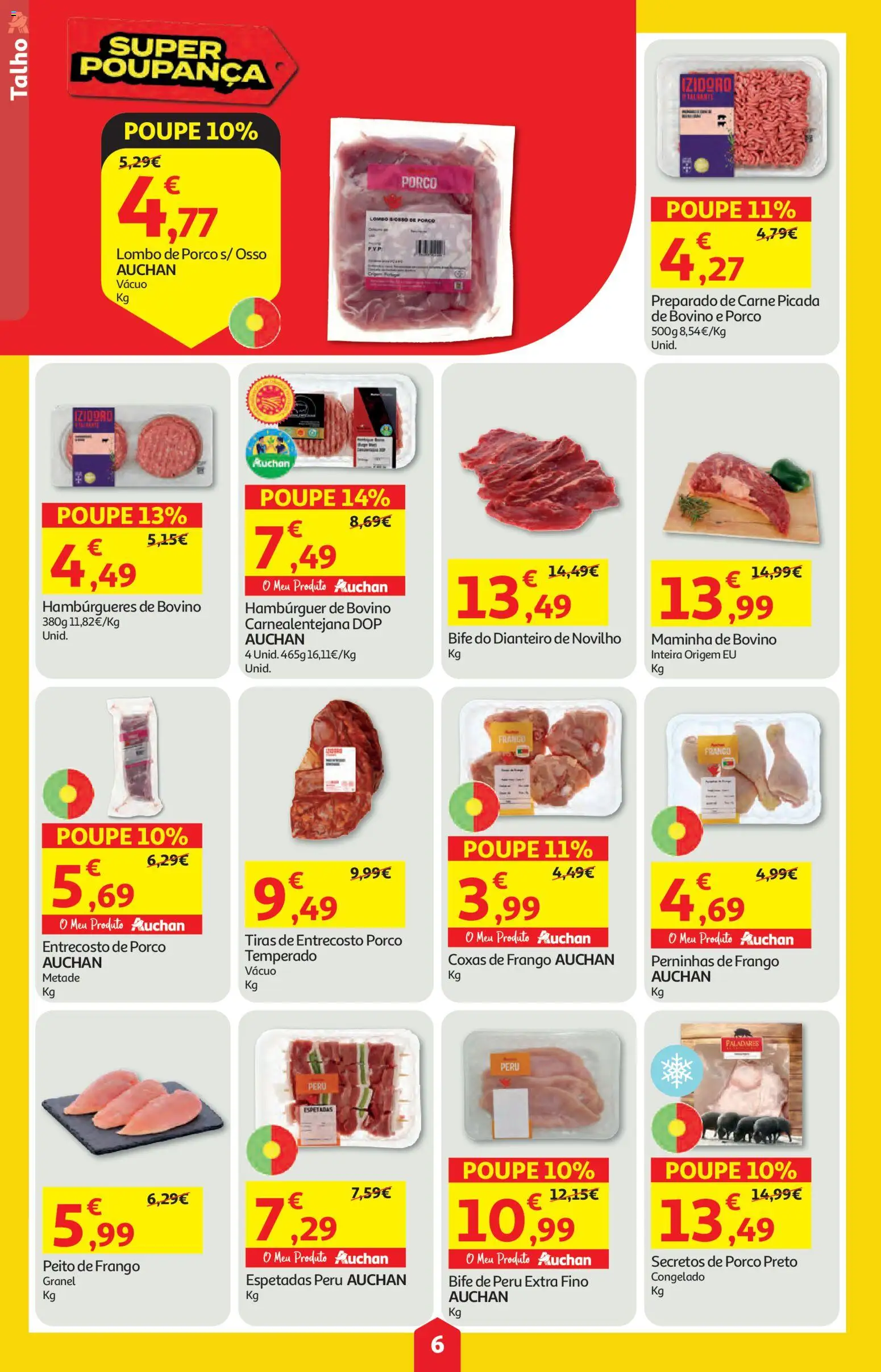 Auchan folheto │ válido de 18.06.2026 | Página: 6 | Produtos: Peito de frango, Hambúrguer, Lombo, Carne